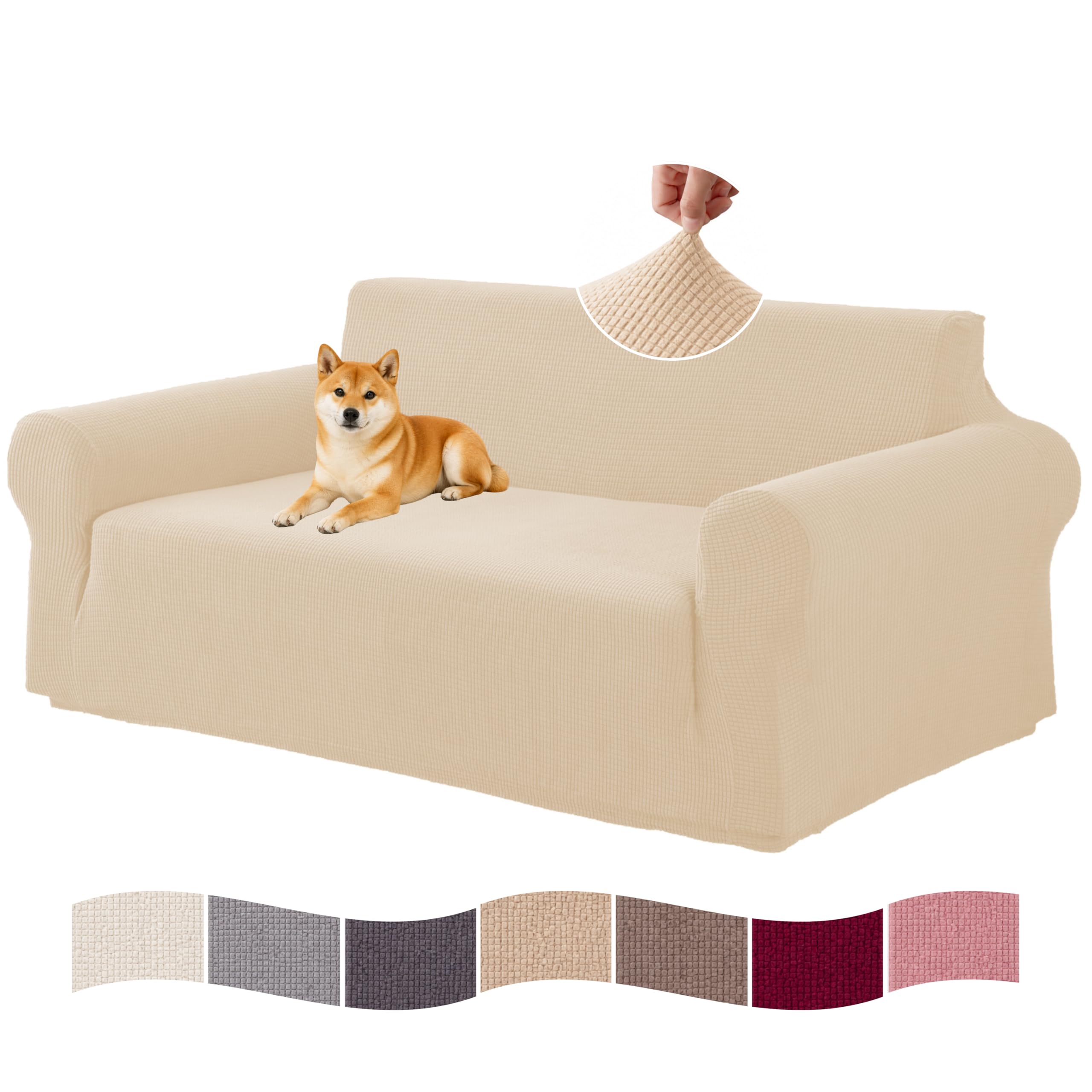 VKZ Funda de Sofá Ajustable, Cubresofa para 2 Plazas,Funda Sofá Protectora y Decorativa, Fácil de Colocar y Lavar,Beige