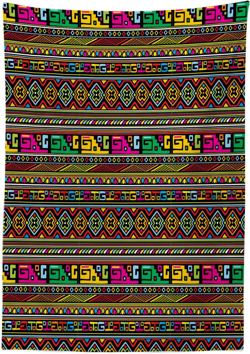 Ambesonne African Outdoor Tablecloth, Ancestral Borders in Lively Colors Geometric Indigenous Culture Art Design, Decorative Washable Picnic Table Cloth, 58" X 120", Multicolor