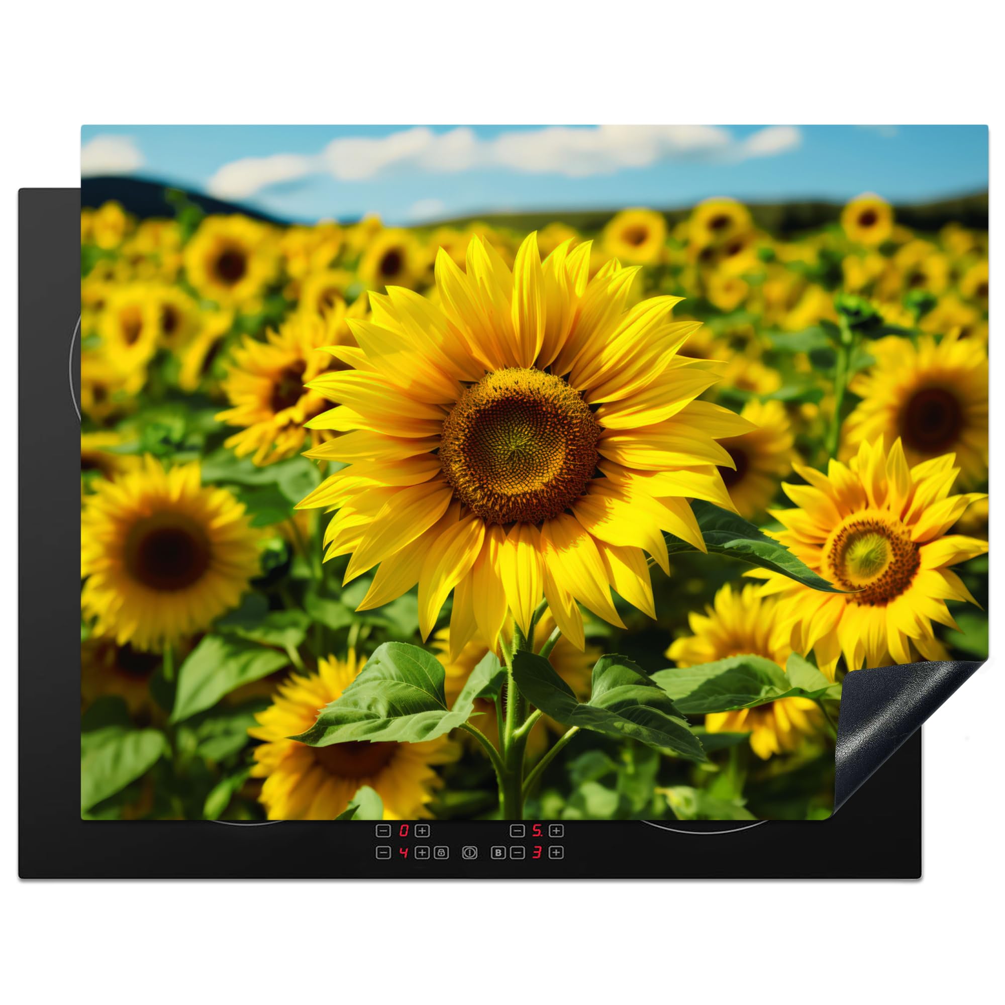 KitchenYeah© Induction Hob Protector Mat 23.2"x30.3" / 77x59 cm Stove Cap Top Cover Kitchen Cooker Covers for Electric Hobs Vinyl Sunflower - Yellow - Nature - Flowers