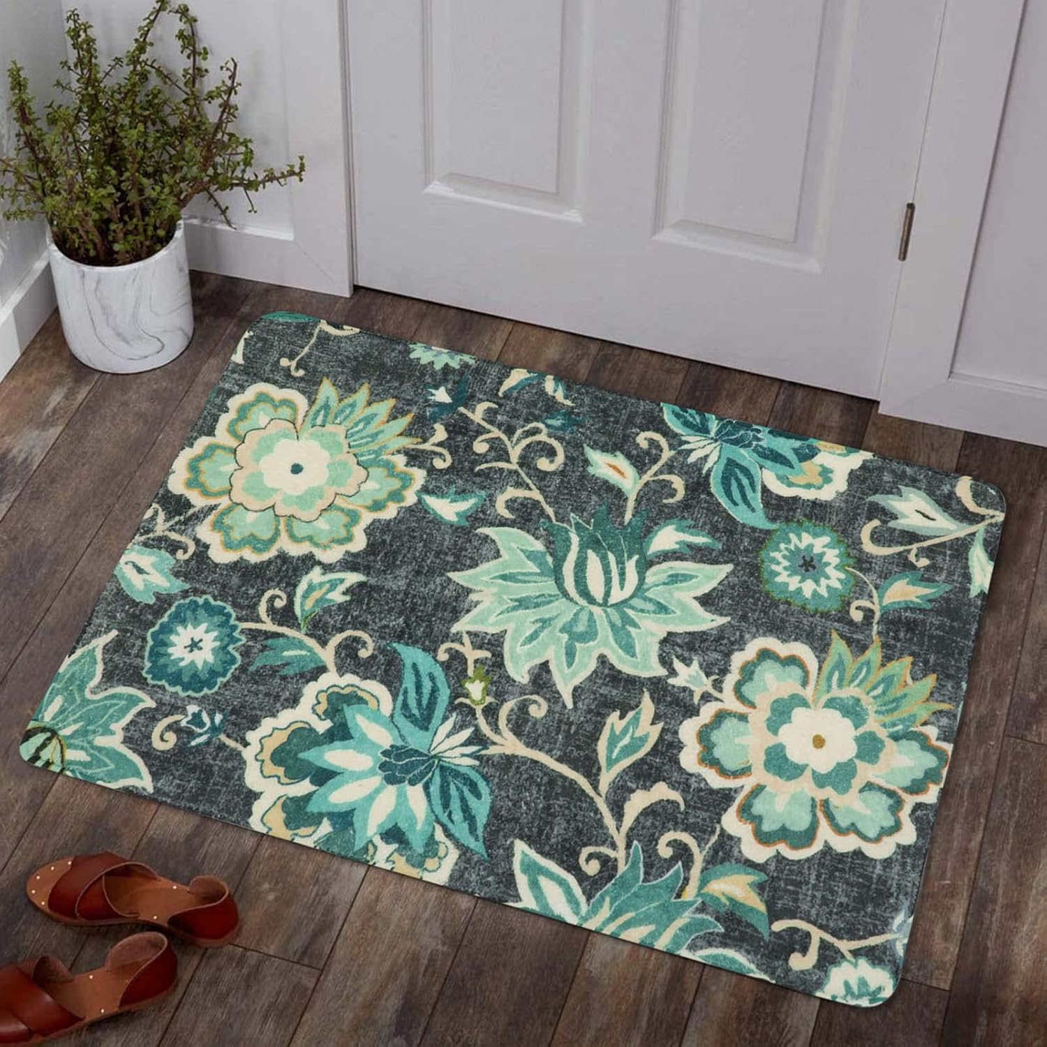 Lahome Floral Entryway Rug 2x3 Small Throw Kitchen Rugs NonSlip Washable Bedroom