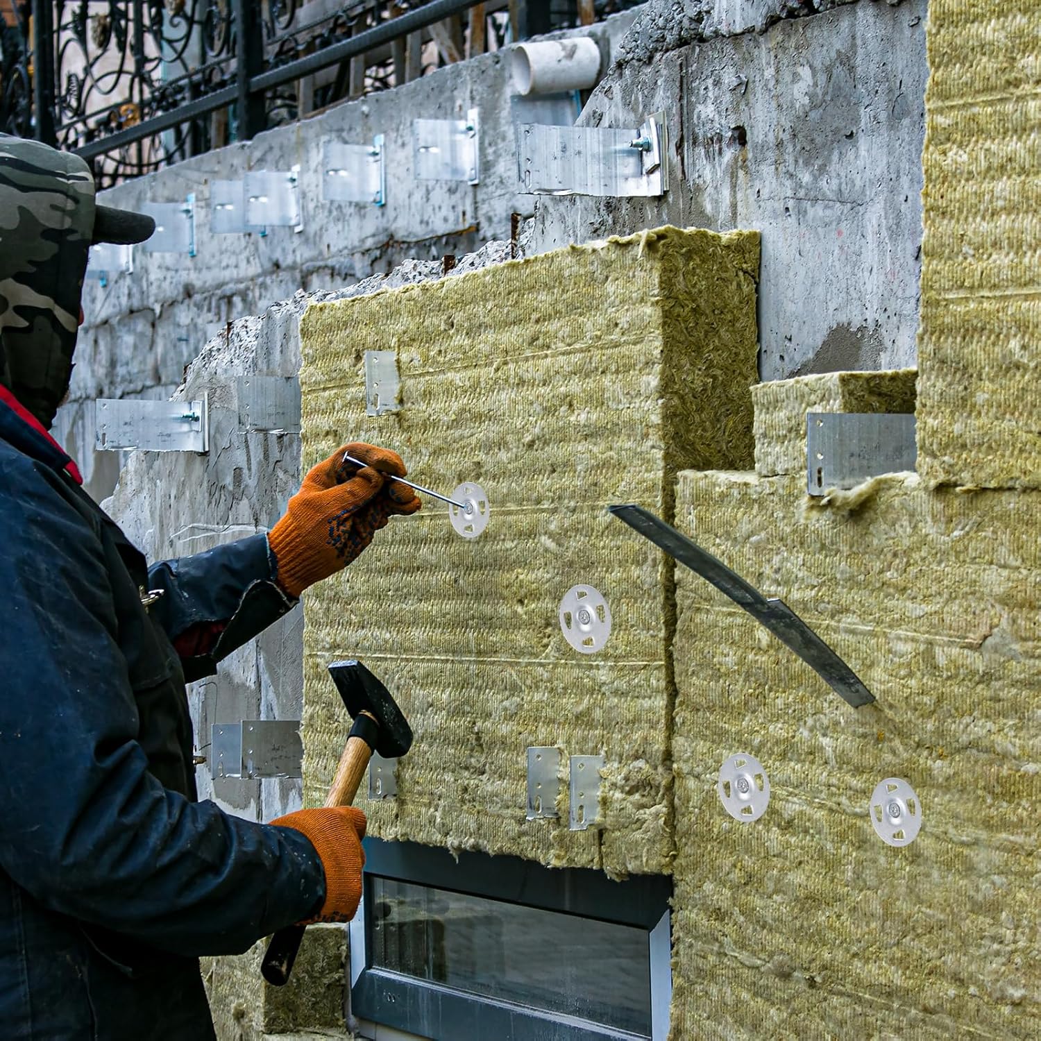 PATIKIL 32mm Insulation Washers, 300pcs Metal Insulation Washers Foam Board Fasteners Perforated Plaster Washers Galvanized Steel 1-1/4in for Foam Board Fixing Fastening Wall Ceiling