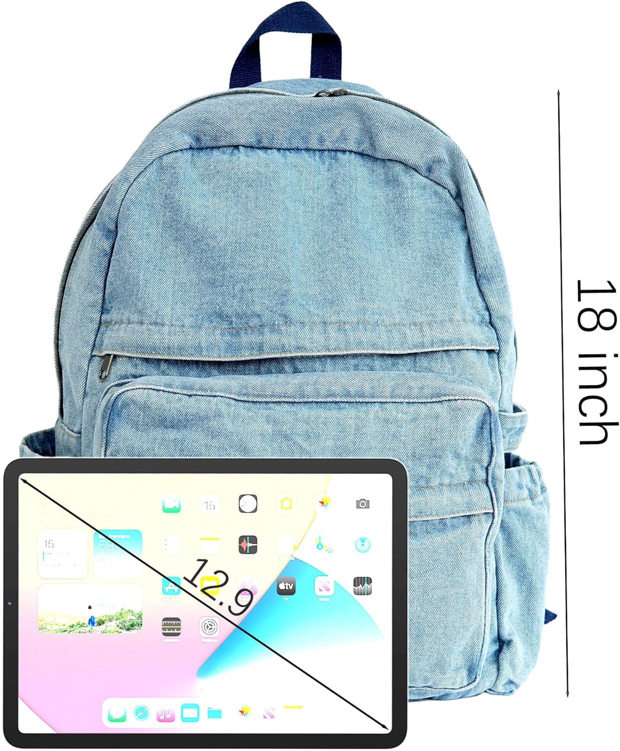 YunZh Denim Backpack Casual Style Lightweight Jeans Backpacks Classic Retro Travel Daypack - Image 3