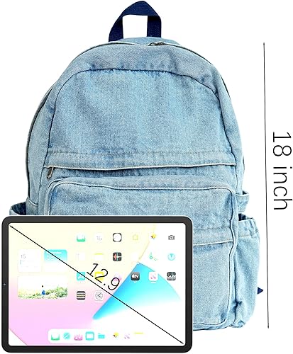 Miniatura 3 de YunZh Mochila de mezclilla estilo casual ligero jeans mochilas clásicas retro viaje mochila, Azul bebé, Mochilas Daypack