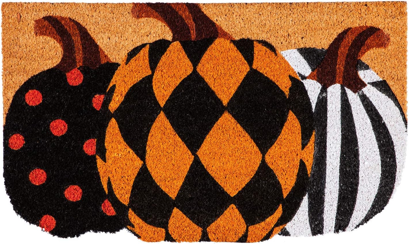 Evergreen Flag Beautiful Autumn Patterned Pumpkins Shaped Coir Doormat - 30 x 1 x 18 Inches Fade and Weather Resistant Outdoor Floor Mat for Homes, Yards and Gardens