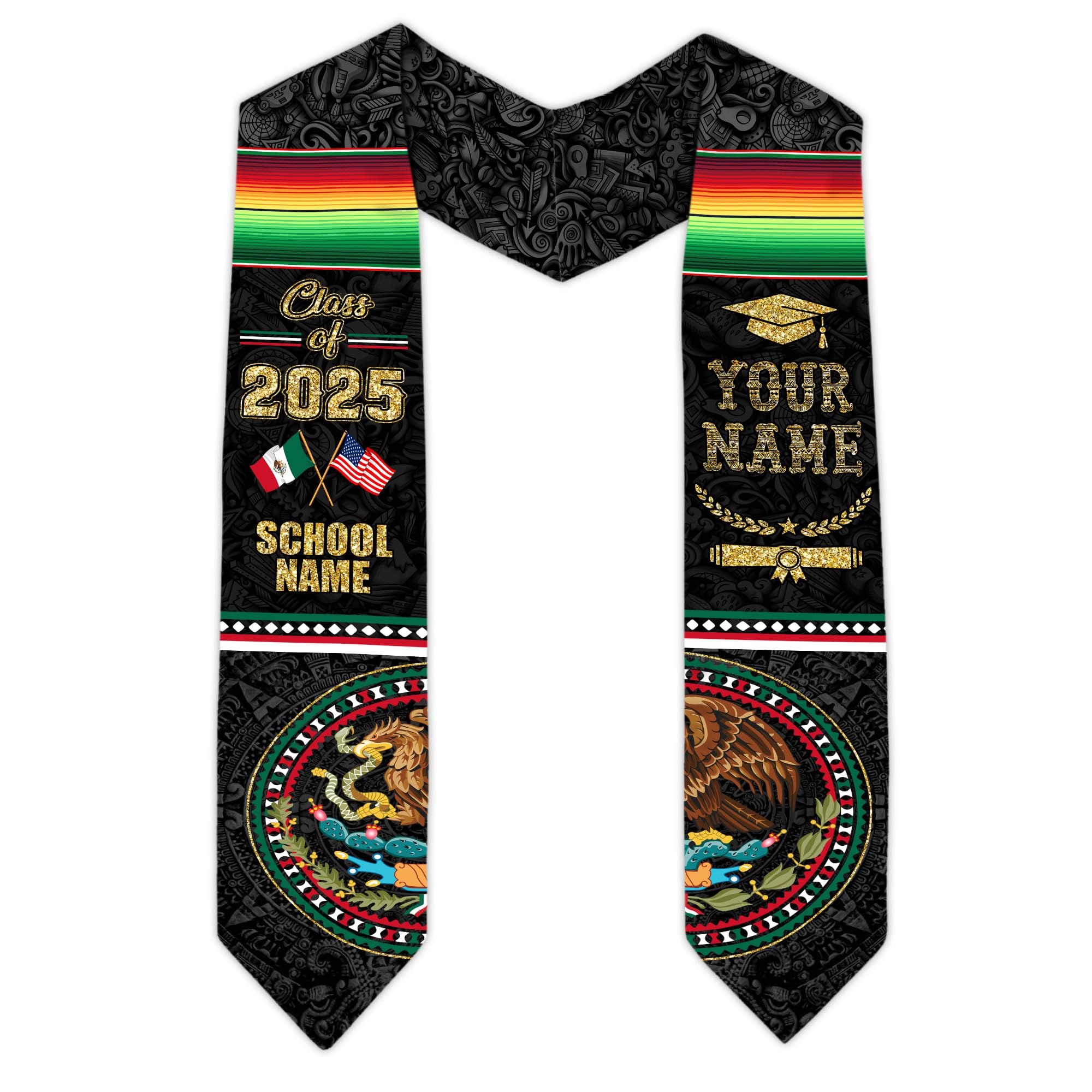 MonkeyVan Custom Mexican Graduation Sash Mexican Flag Graduation Stole Mexican Stoles for Graduation 2025 Mexican Graduation Sash Mxc17