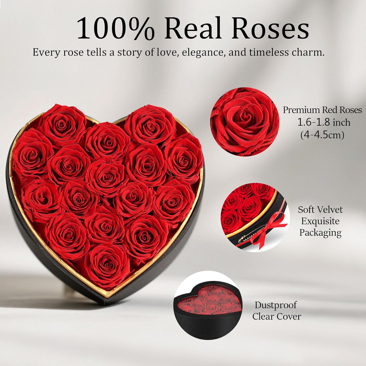 16 Preserved Roses in Heart Shape Gift Box for Her - Forever Flowers for Delivery, Eternal Rose Mothers Gifts for Mom, Wife Anniversary Birthday Valentine Gifts for Women, Red - Image 5