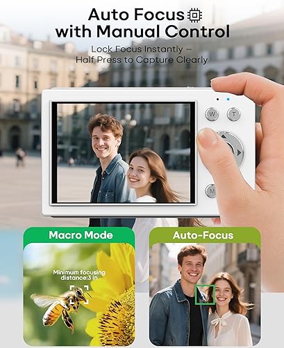 Vista 3 de Cámara digital, cámara de vlogging 4K con enfoque automático, 64 MP, zoom de 16X, tarjeta de 64 GB incluida, batería incorporada, cámara digital