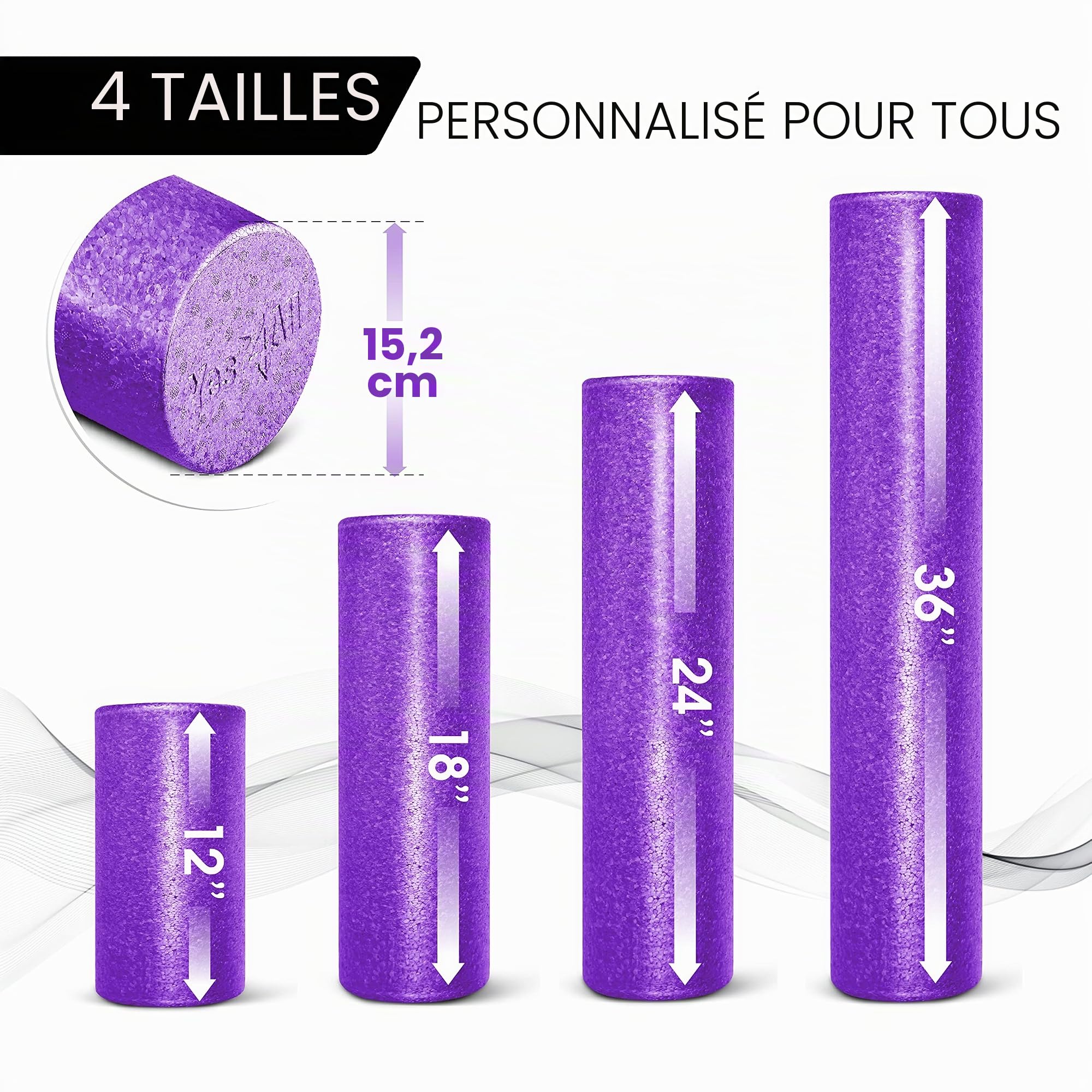 Yes4All Rouleau Mousse Rond en EPP Haute Densité pour le Dos, Rouleau d’Exercice pour Yoga, Pilates & Étirements - 30, 45, 60, 90 cm