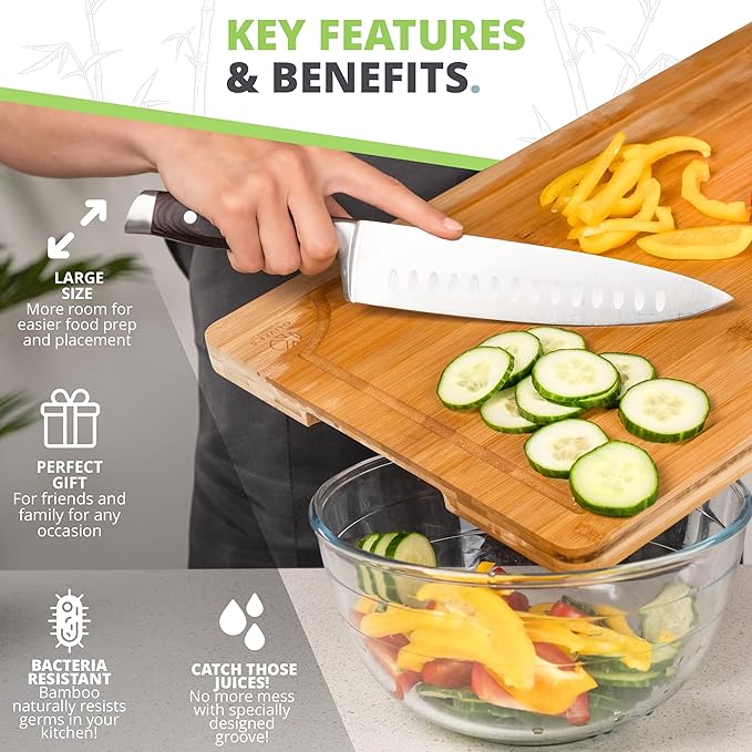 Oliver's Kitchen ® Cutting Board - Premium, 100% Organic & Large (45 x 30 x 2 cm)