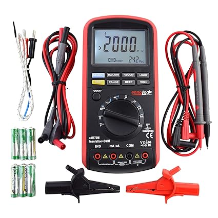 Insulation Tester 50/100/250/500/1000V, Megohmmeter and Multimeter: 50k to 2G Insulation Resistance, DC/AC TRMS Voltage and Current, Resistance, Capacitance, Frequency, Temperature