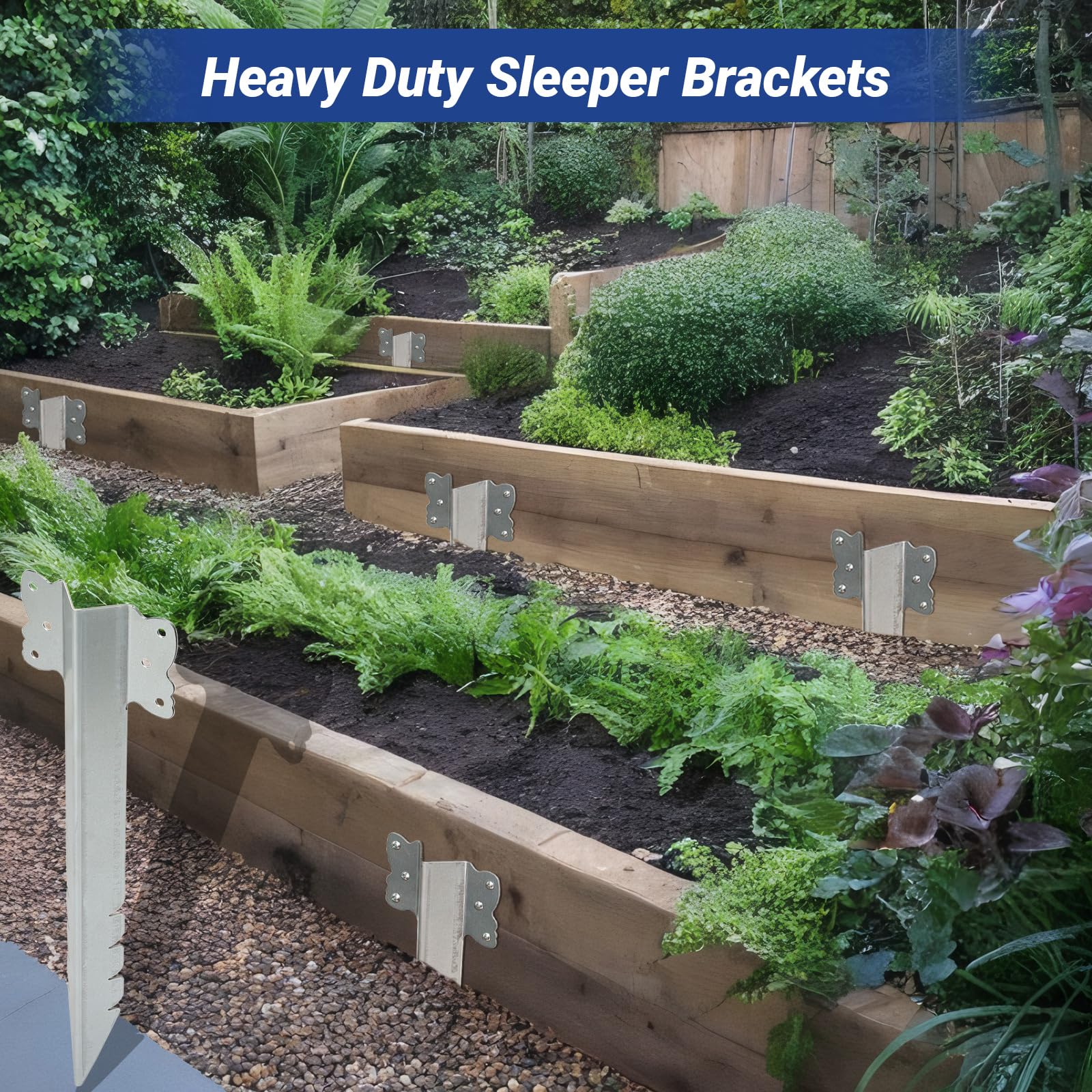 Soportes para dormir de ferrocarril, paquete de 10 estacas de metal para bordes de jardín, de acero galvanizado resistente, fijaciones para camas elevadas de madera, entrada, borde de camino