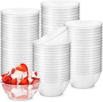 60Pack Clear Mini Plastic Bowls 6 Oz Disposable Premium Glitter Hard Salsa Dessert Ice Cream Candy Fruit Bowls for Serving, Weddings, Catering, Parties Clear