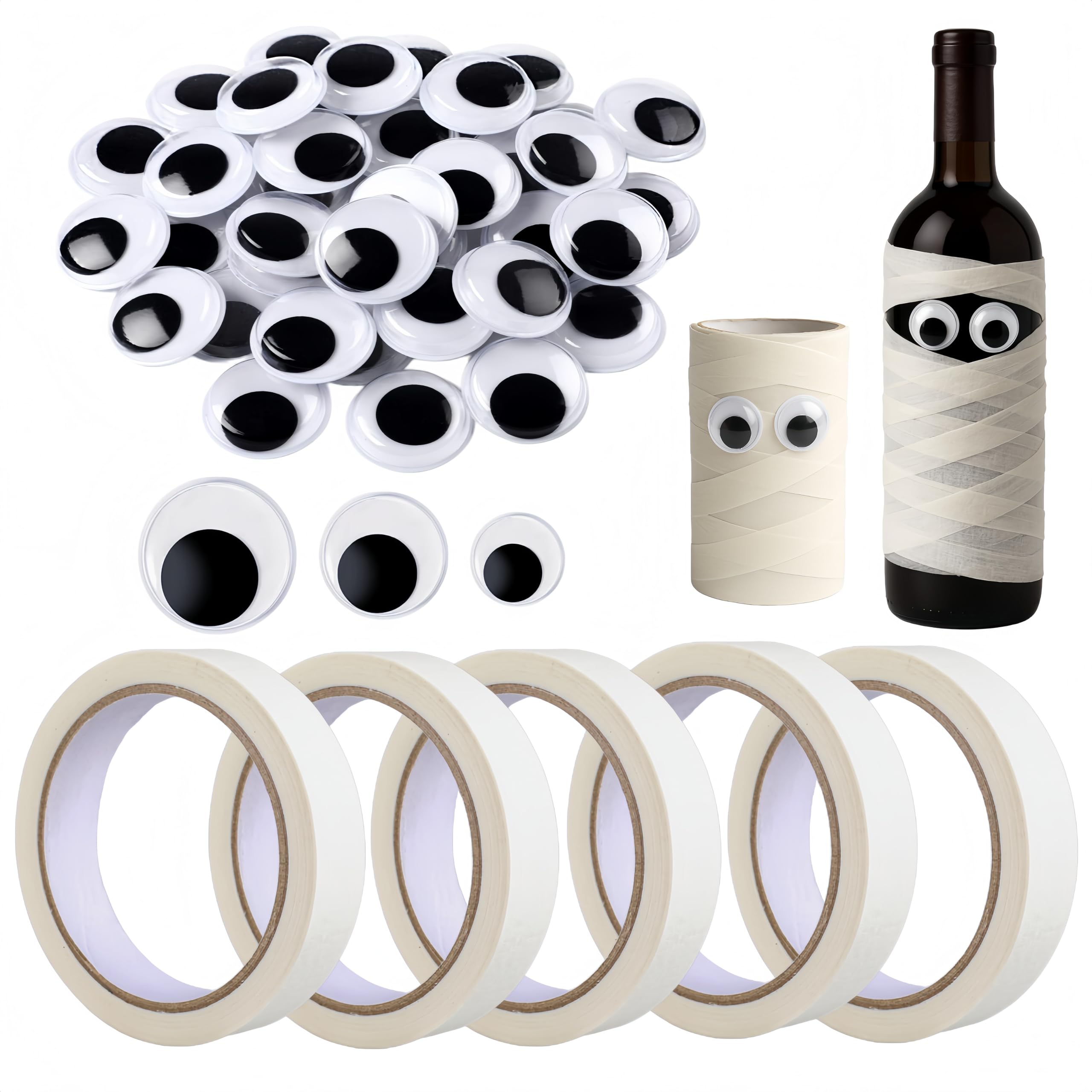Ruban adhésif de masquage Halloween blanc sans trace de colle avec yeux mobiles amovibles