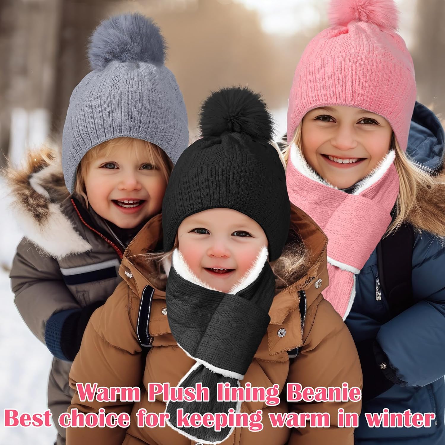 12 Pcs Kids Hat Gloves Scarf Set for Winter 3-5 Toddler Pom Fleece Scarf Knit Cap Children for Boys Gift Girls - Image 7
