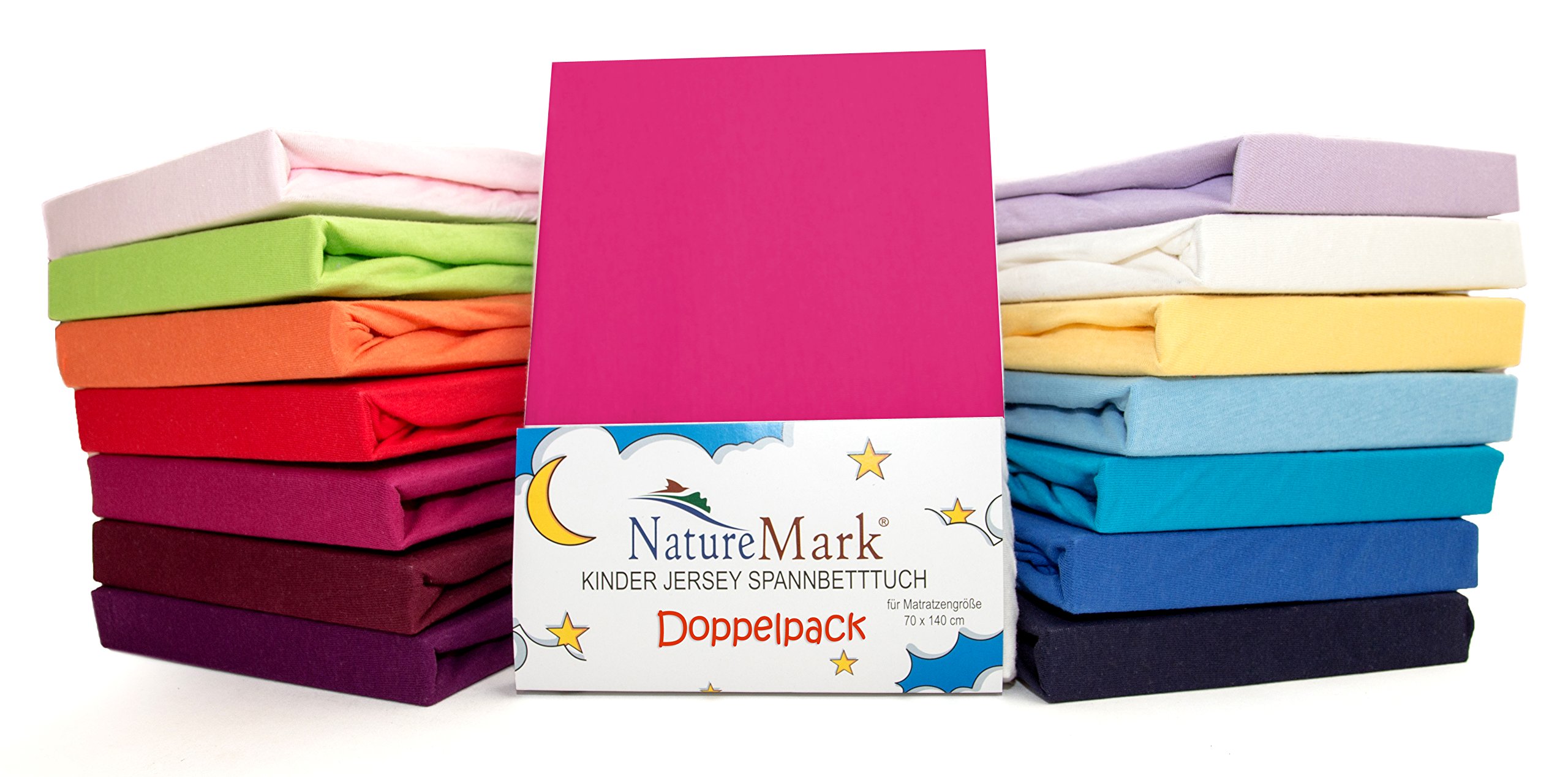 NatureMark Kinder Jersey Spannbettlaken, Spannbetttuch 100% Baumwolle in vielen Größen und Farben MARKENQUALITÄT ÖKOTEX Standard 100