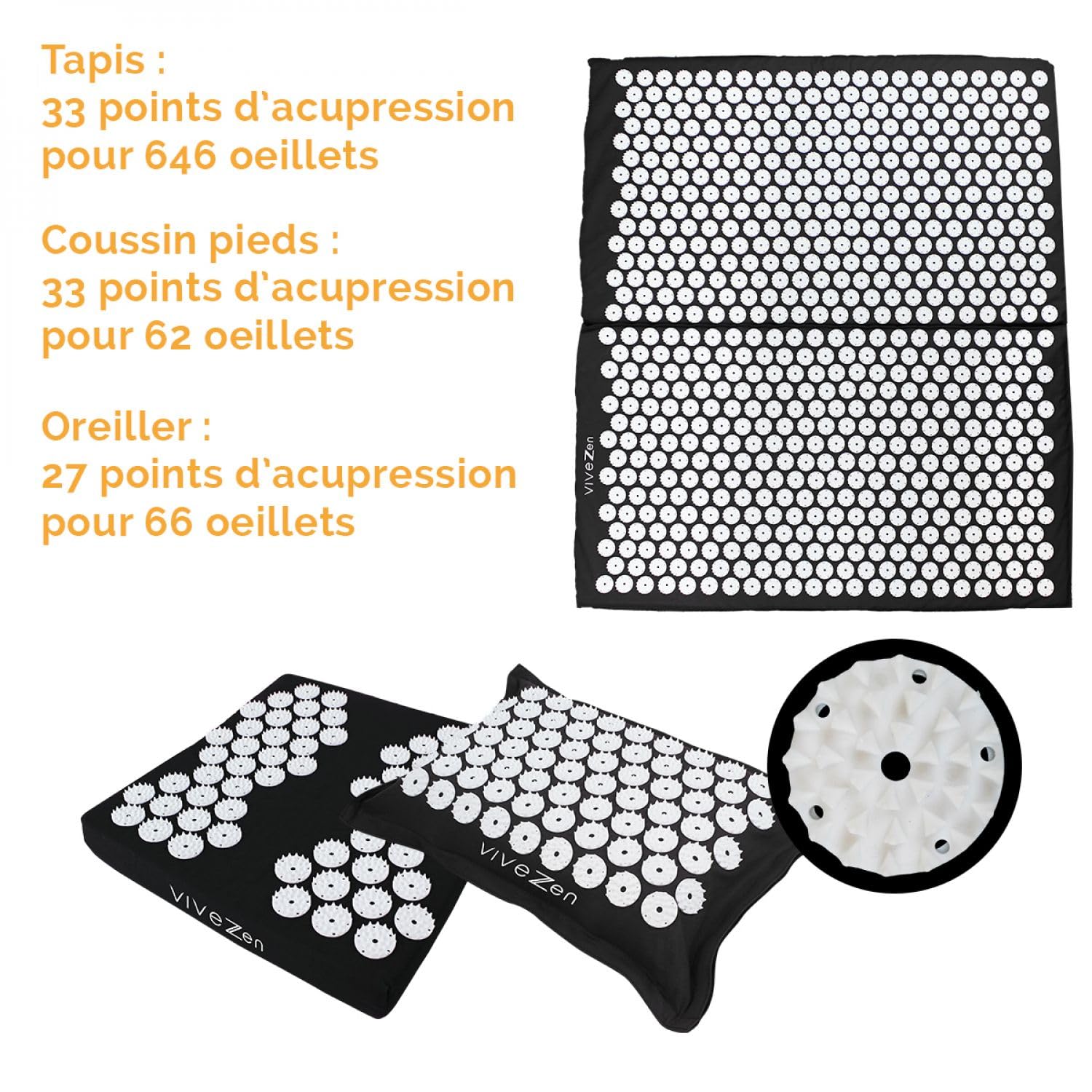 Vivezen - Kit d'acupression, tapis, coussin et repose pieds avec sac de transport - 4 coloris