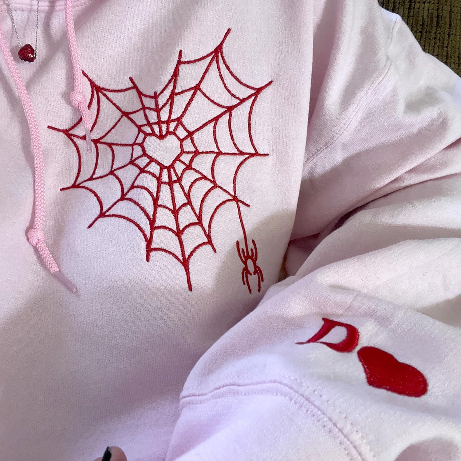 DILYPOD Personalized Couple Hoodies Embroidered Spider Heart, Custom Matching Hoodies for Couples, Valentines - Image 5