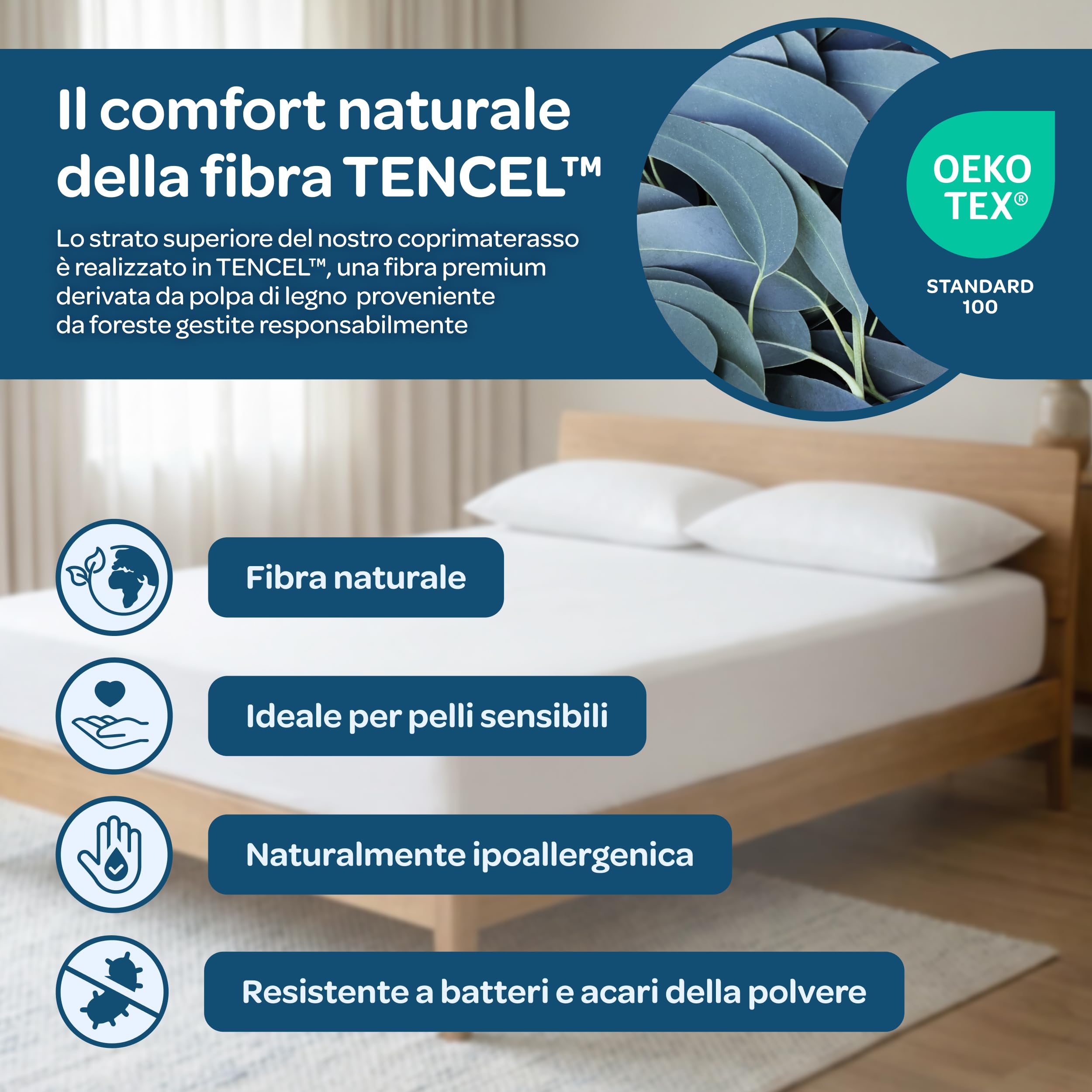 Coprimaterasso Culla Next To Me 50x85 cm Impermeabile Fibra Naturale Tencel Antiacaro Ipoallergenico Traspirante Termoregolatore Angoli elasticizzati