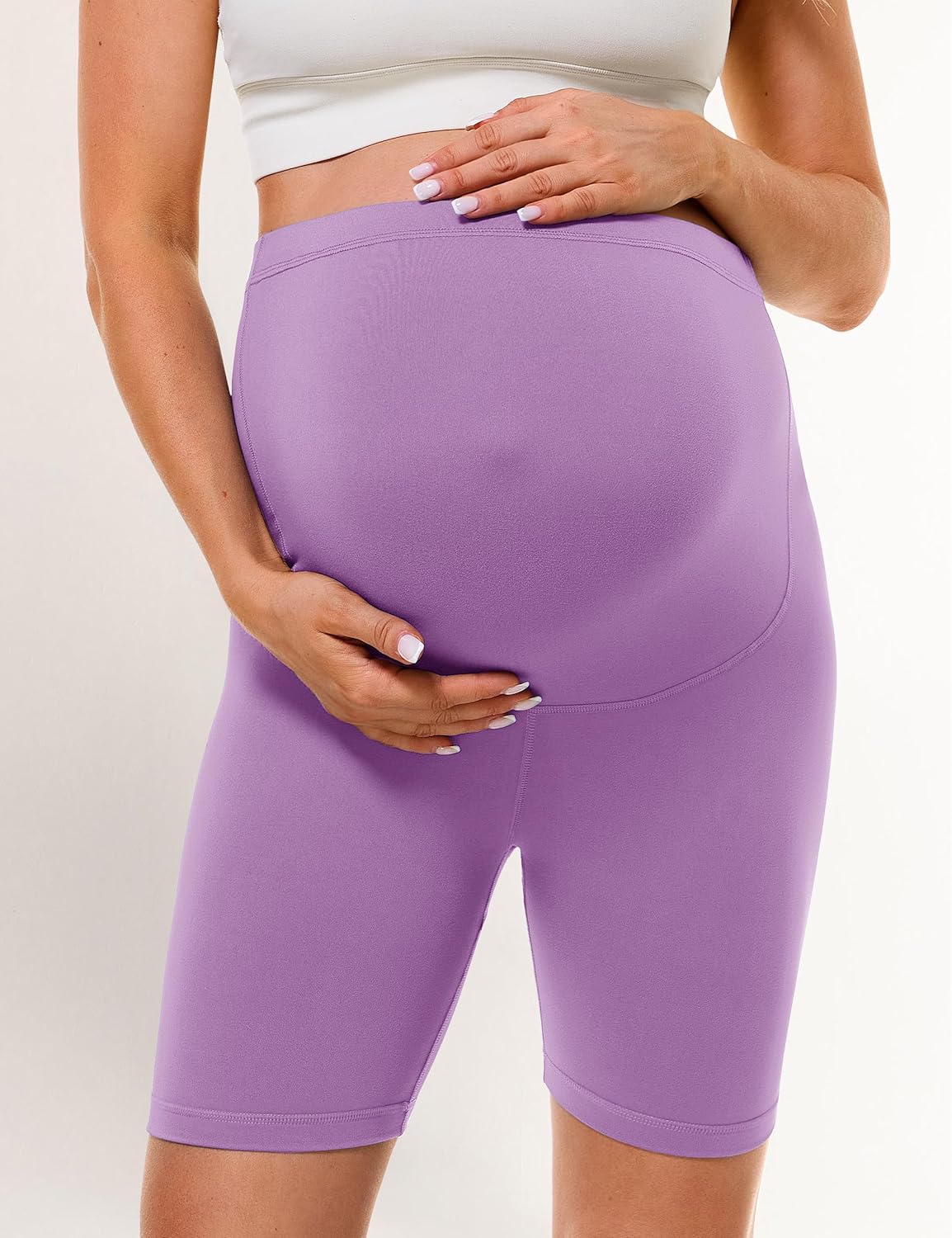 BONVIGOR Buttercloud Maternity Shorts Over The Belly- 5" Pregnancy Biker Shorts Lounge Yoga Pants - Image 4