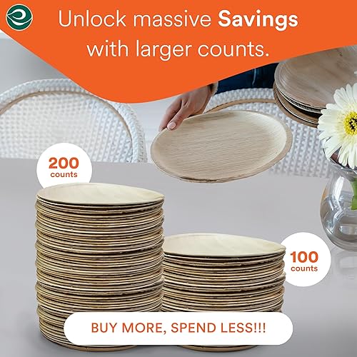 Miniatura 55 de ECO SOUL - Platos de hoja de palma desechables 100% compostables, biodegradables, como platos de bambú, ecológicos de 10 y 8 pulgadas, resistentes