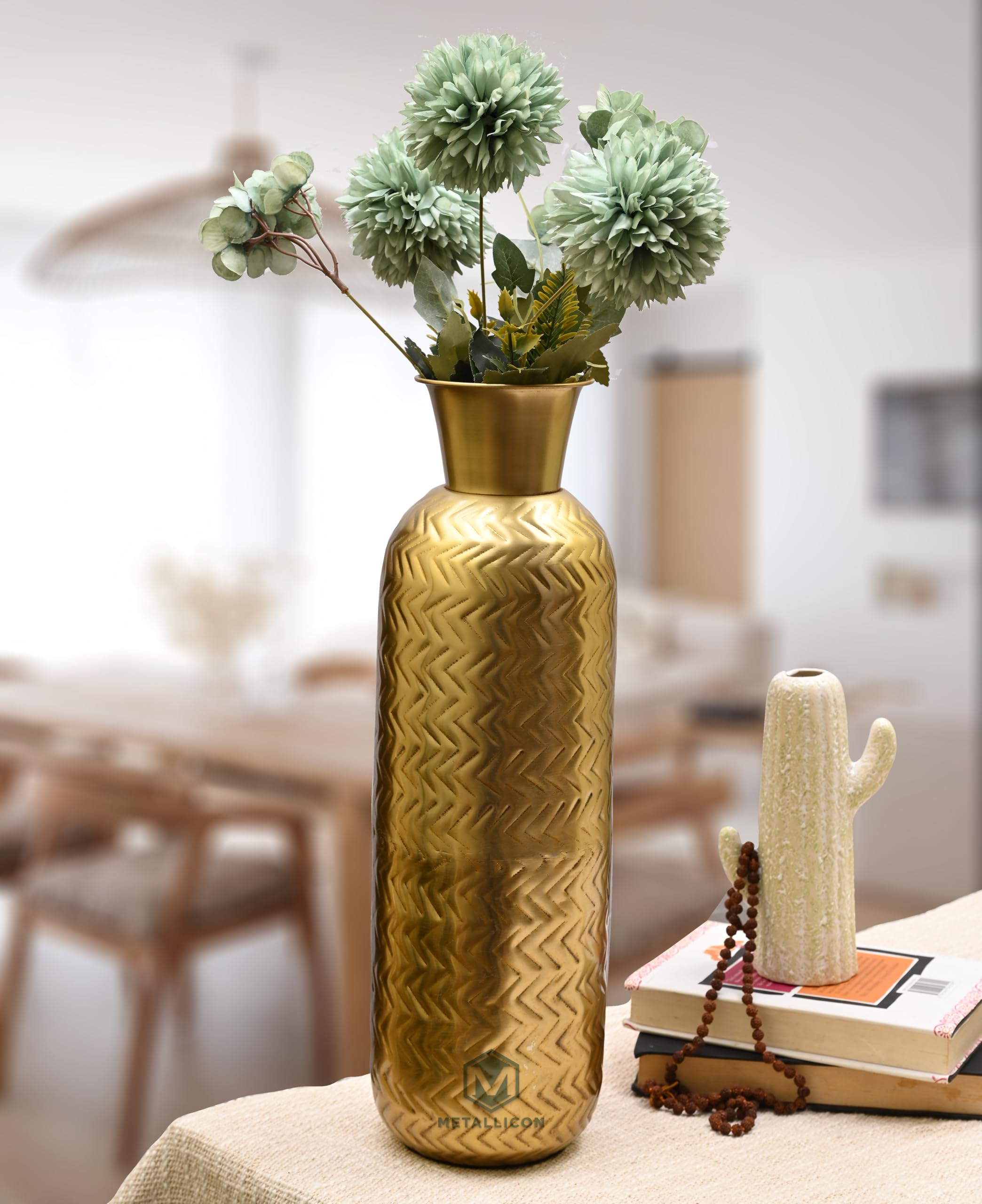 METALLICON Handcrafted Gold Finish Iron Vase – 18 Inches Tall Decorative Flower Vase with Textured Design – Perfect for Living Room, Office, or Home Decor – Elegant and Durable by Metallica Crafts-image-15