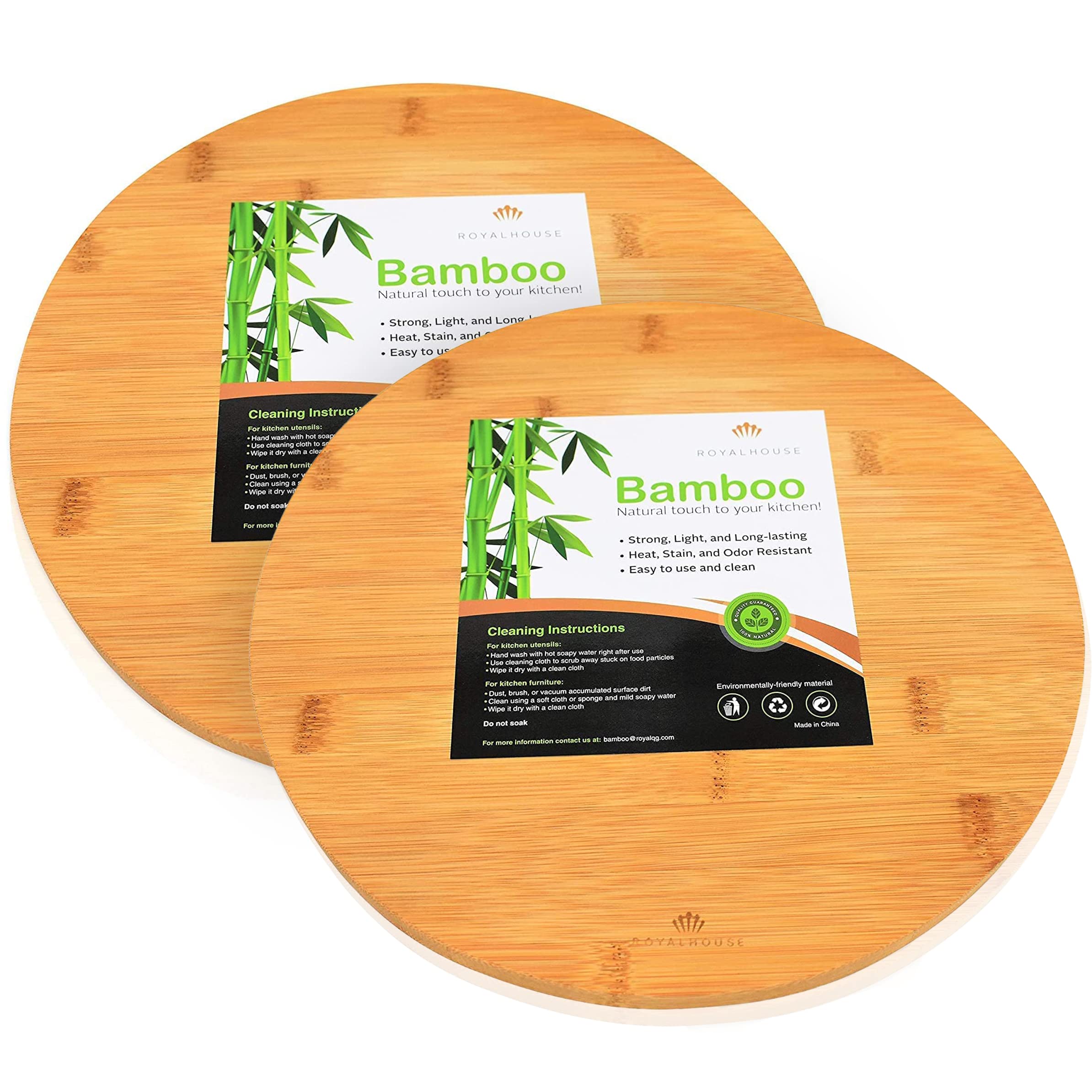 RoyalHouseNatural Bamboo Round Cutting Board for Kitchen, Chopping Boards for Meat & Vegetables, Cheese and Charcuterie Board, Serving Tray, 11.8" Round 0.6" Thick, Pack of 2
