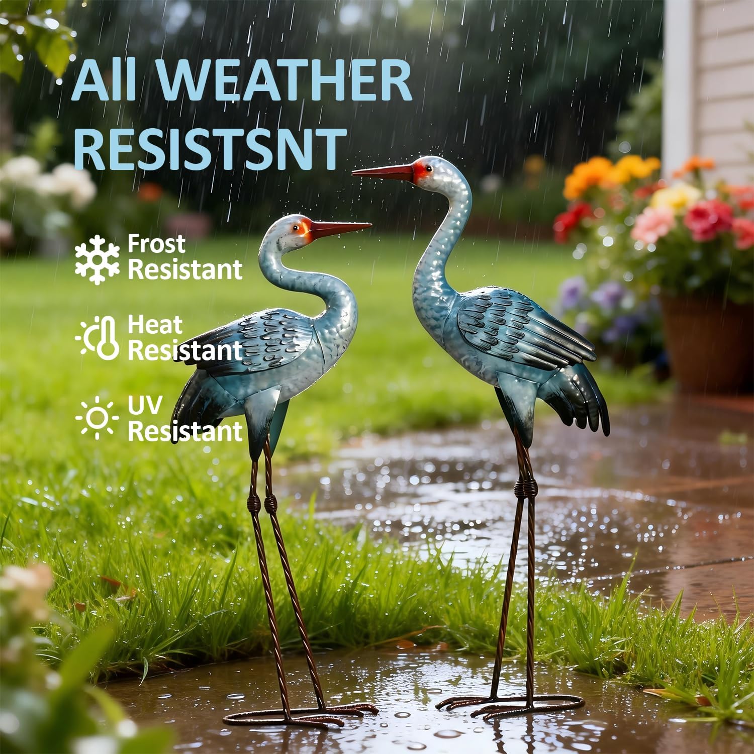 Natelf Metal Cranes Sculptures Outdoor Blue Heron Garden Statue Bird Yard Art Large Decorations for Lawn Patio Backyard Decoration