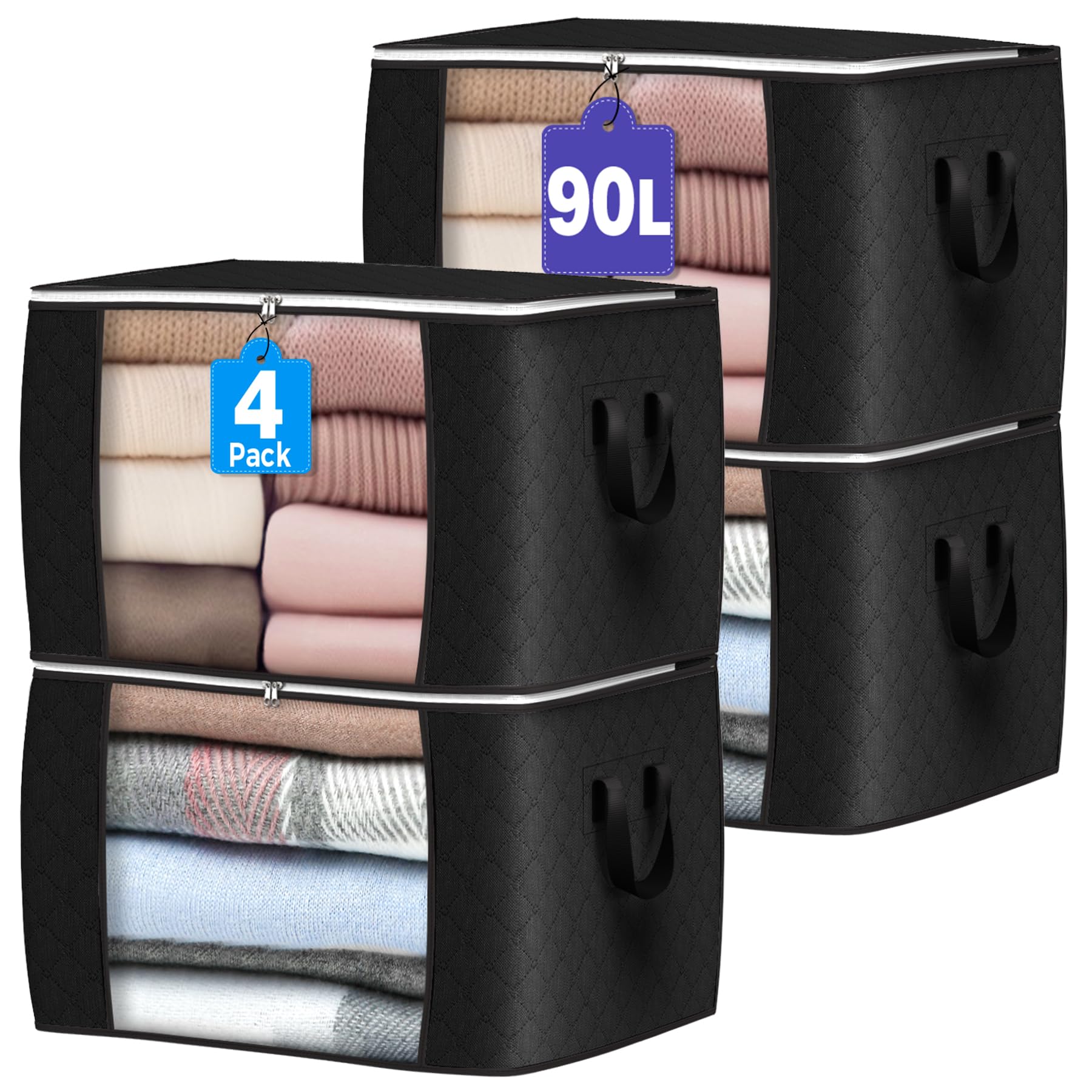 Budding Joy 90L Large Storage Bags, Clothes Storage Bins Foldable, Black