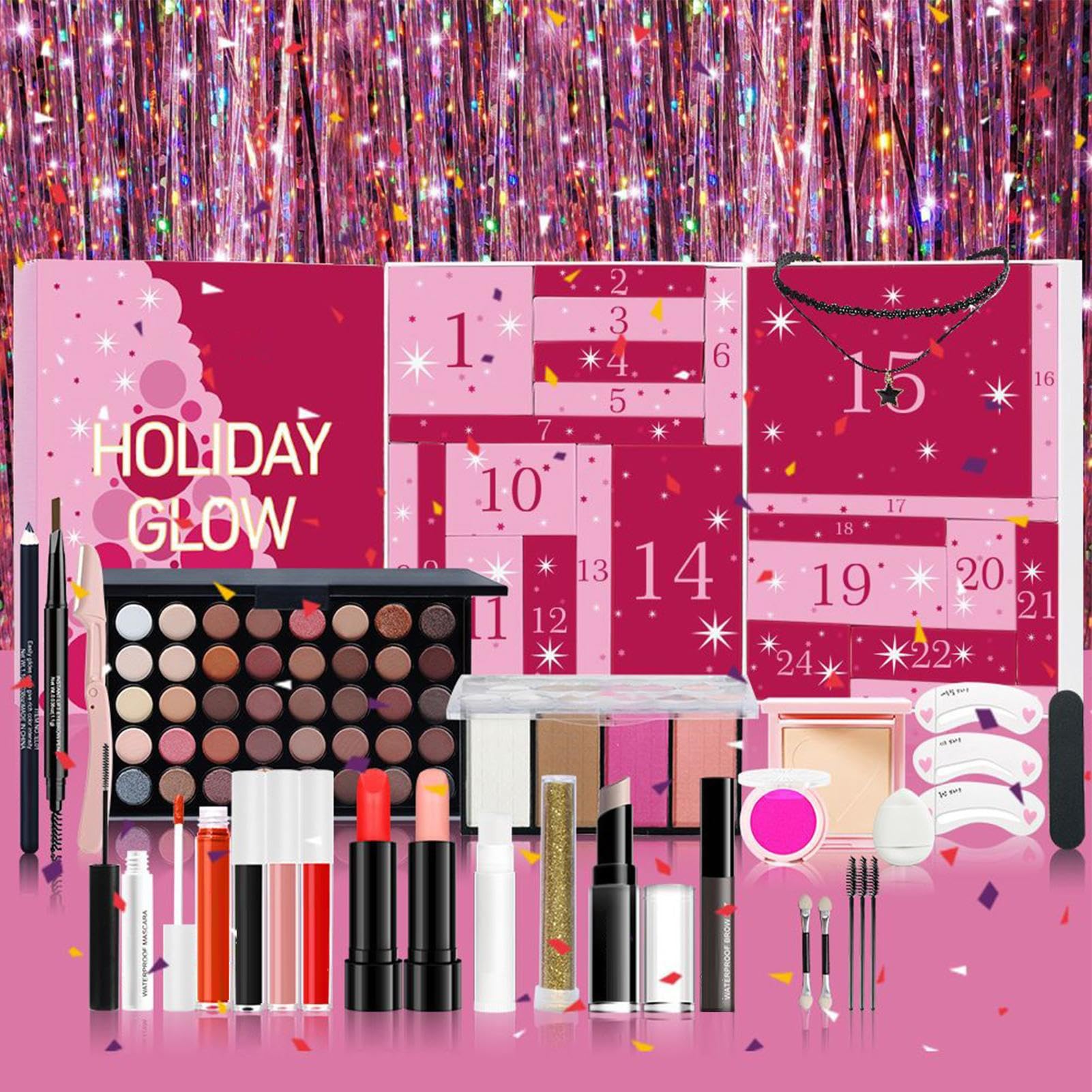 Calendario 'Avvento 2025, 24 giorni, con conto alla rovescia per il trucco, con rossetto e ombretto, kit per il conto alla rovescia per Natale, scatole, per donne e ragazze