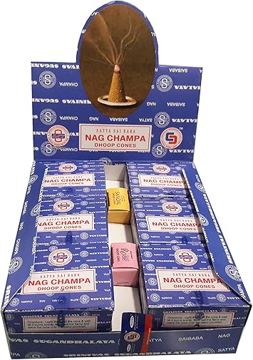 Nag Champa Satya Sai Baba Temple Incense Cones Carton, 12 Box