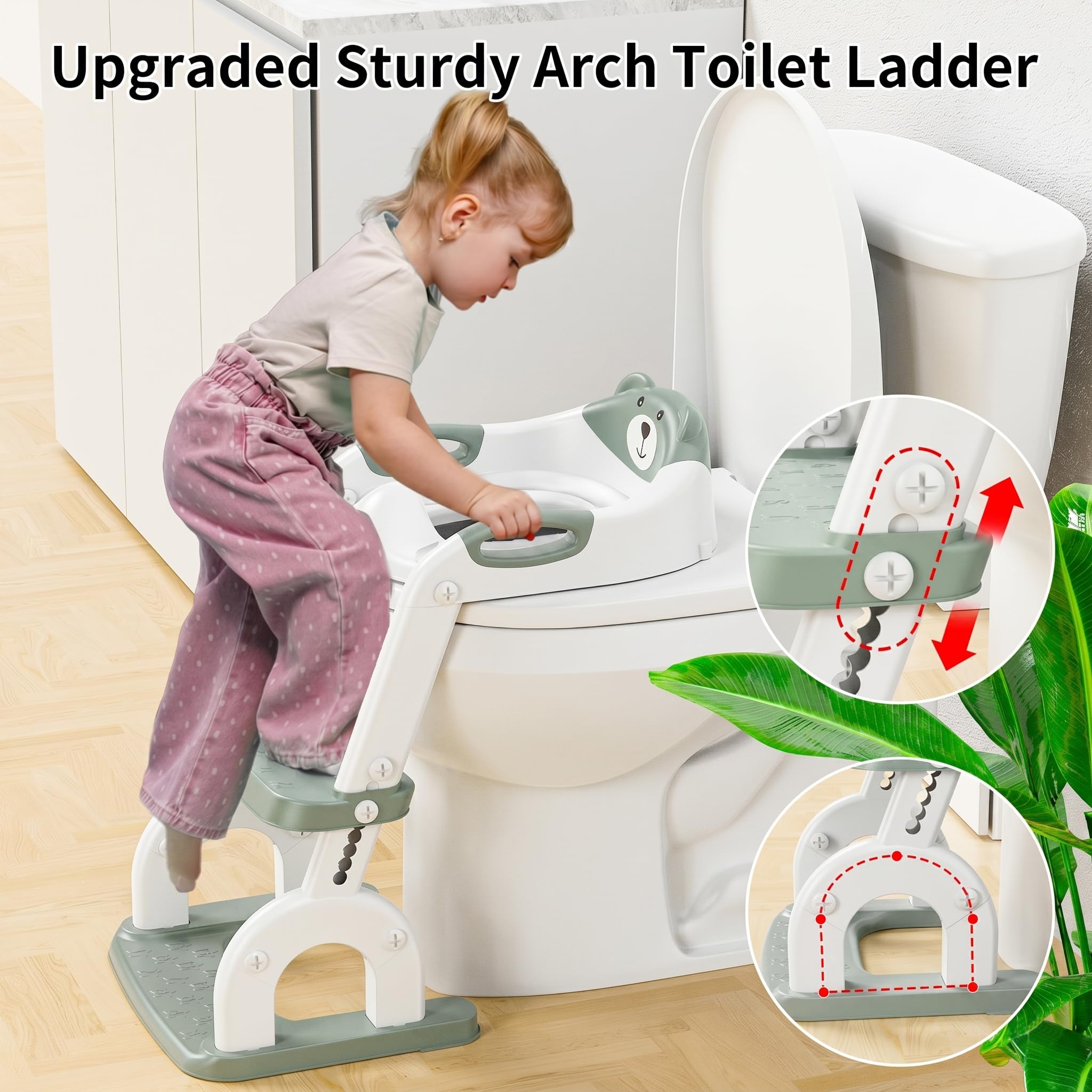 Reducteur Toilette Enfant，Améliorées Adaptateur Toilette pour Enfants Garçons et Filles，2 en 1 Rehausseur Toilette Enfant，Réglable en Hauteur et Portable，Tabouret d'escalier (Pistache)