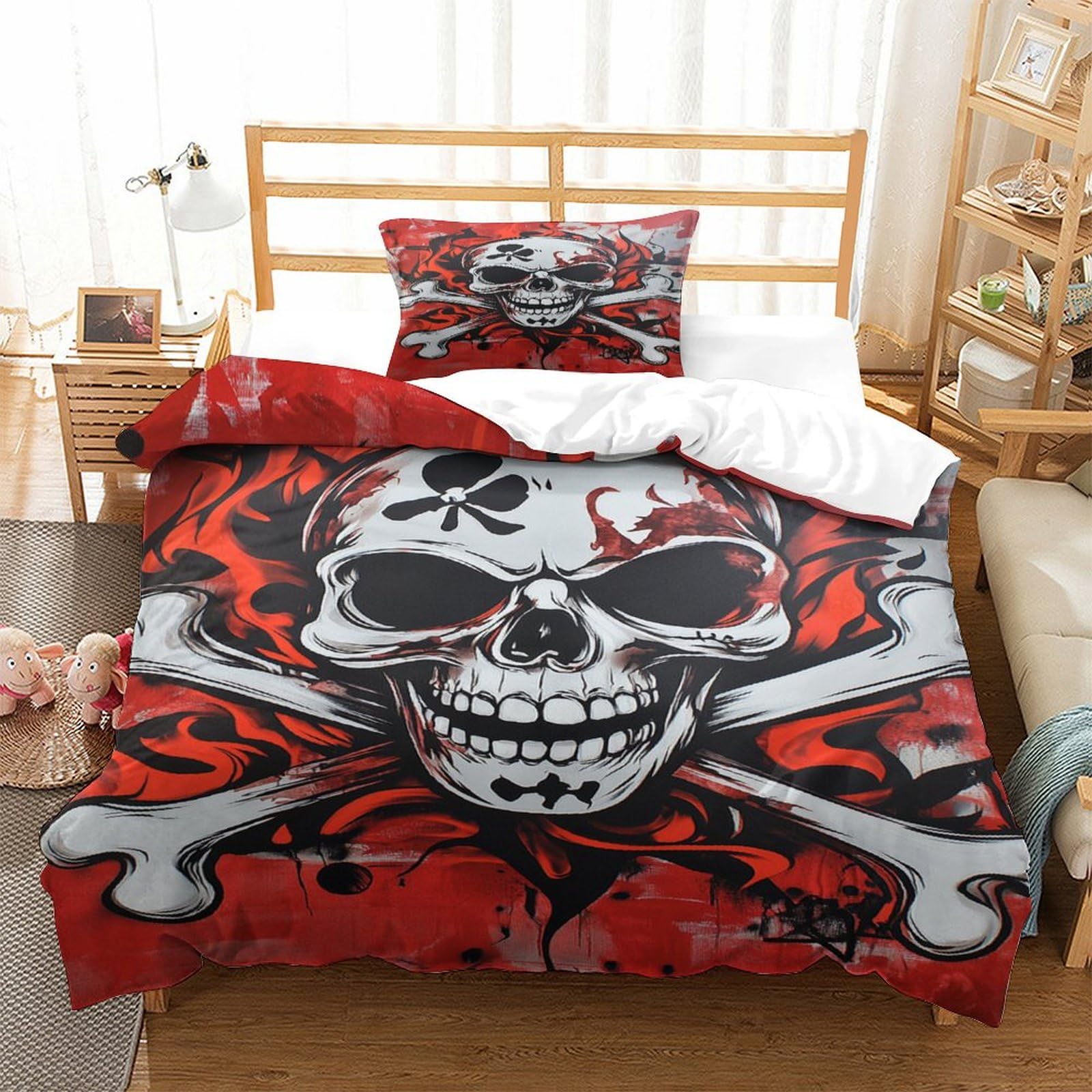 P1S9U7W5Y Punk Skull 3D Printed Duvet Cover Set 3pcs Microfiber Gothic Bedding Set Single（135x200cm）