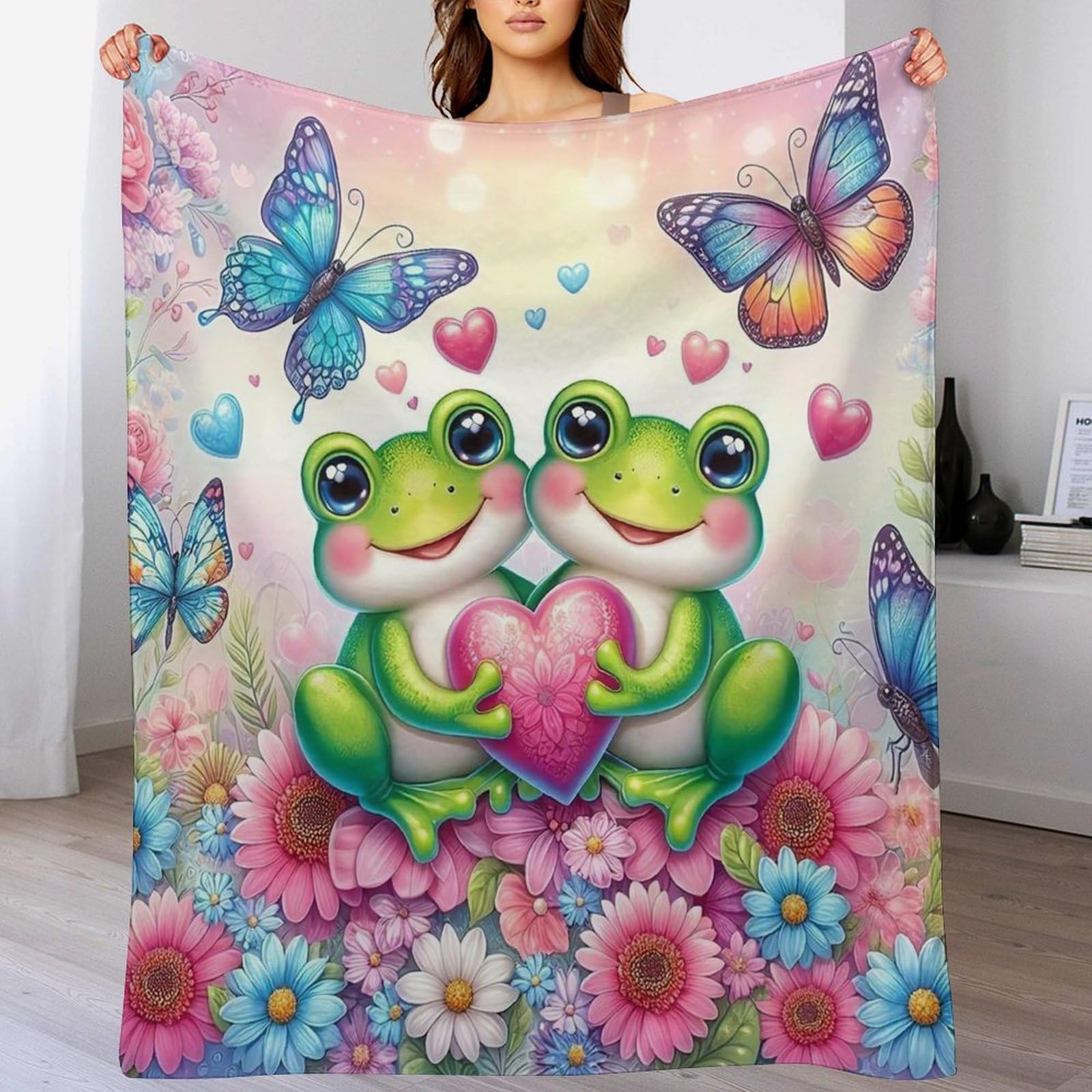 Couverture polaire grenouille plaid canapé lit flanelle peluche douce douillette 150x200cm