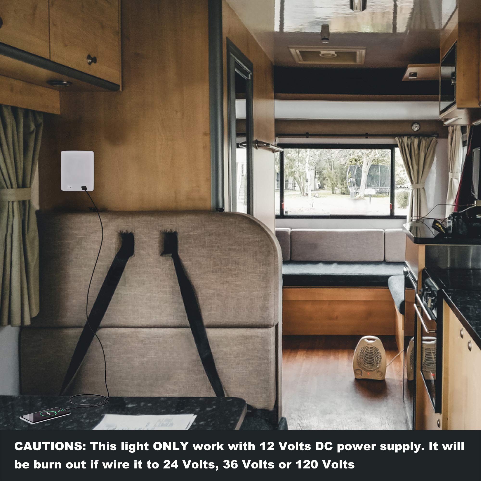 Facon LED RV Interior Light with USB Charger(5V 2.4A) and On&Off Switch, 12V Puck Light Surface