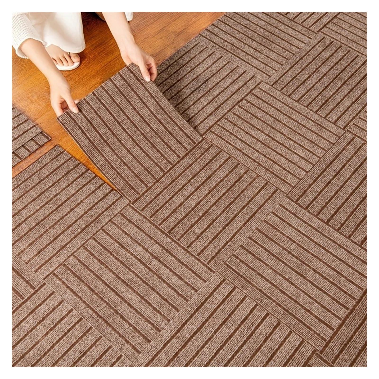 teppichfliesen selbstklebend 30x30cm Moderne Streifen Schlafzimmer Wohnzimmer Teppich Büro Kann Ausgebreitet Werden Boden Matte Selbst-adhesive Anti Slip(Khaki,20pcs)