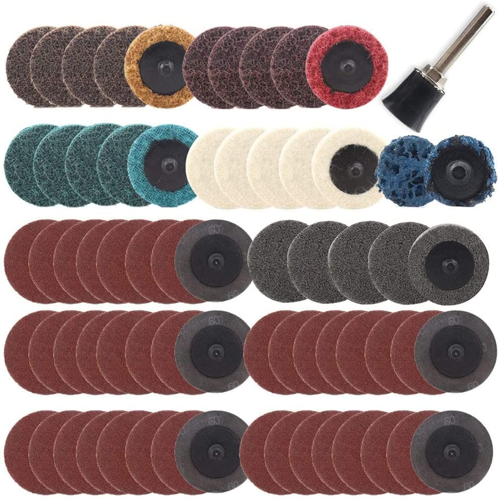 SI FANG 68 Stück Schnellwechsel-Schleifscheiben, 25 mm, Mix-Set mit Scheiben-Padhalter für Schneideisen, Rollschloss-Oberflächenpflegescheiben für Oberflächenvorbereitung, Rost, Farbentfernung