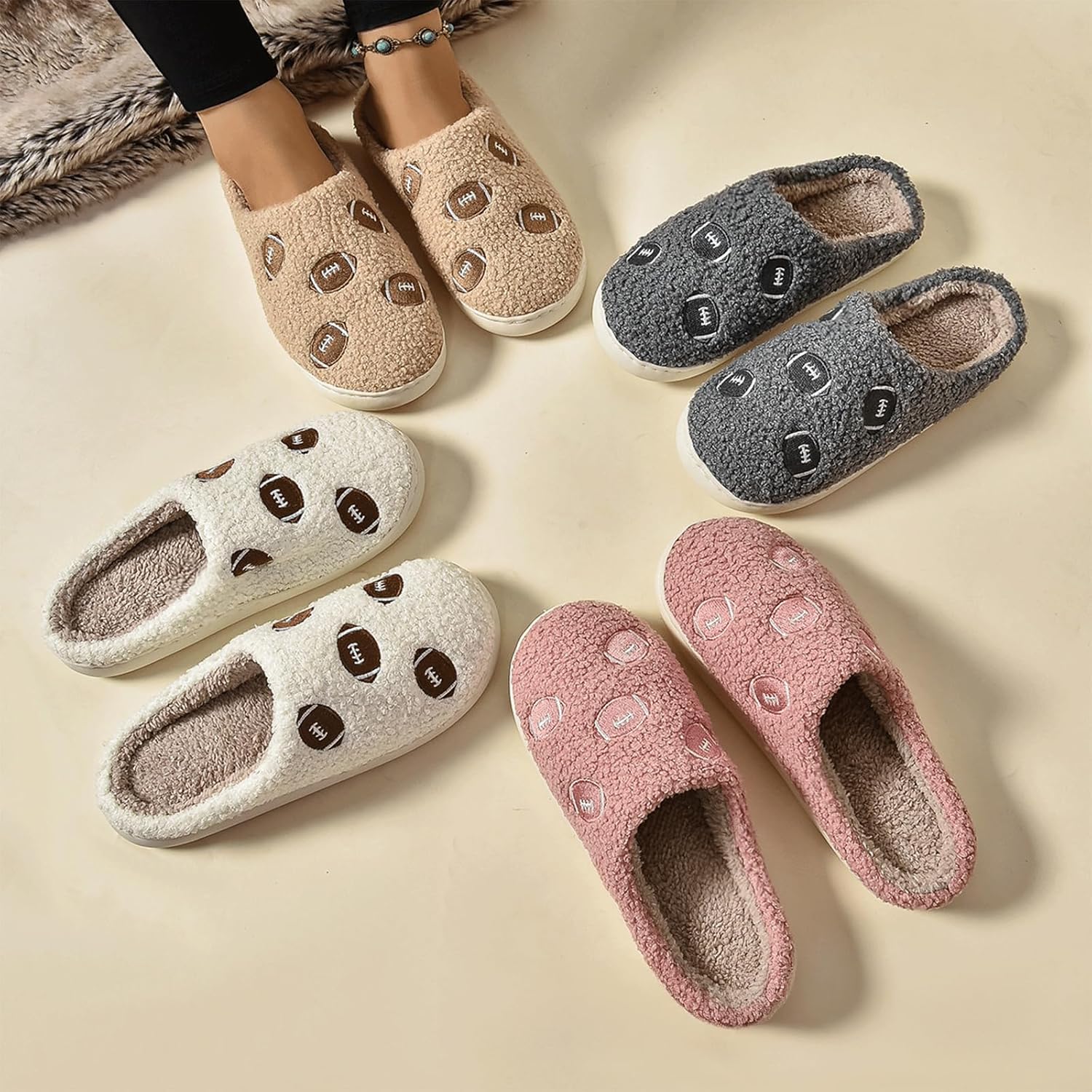 Football Slippers for Women Cute Ball Sports House Shoes Fluffy Cozy Plush House Slippers Soft Warm Home Shoes - Image 6