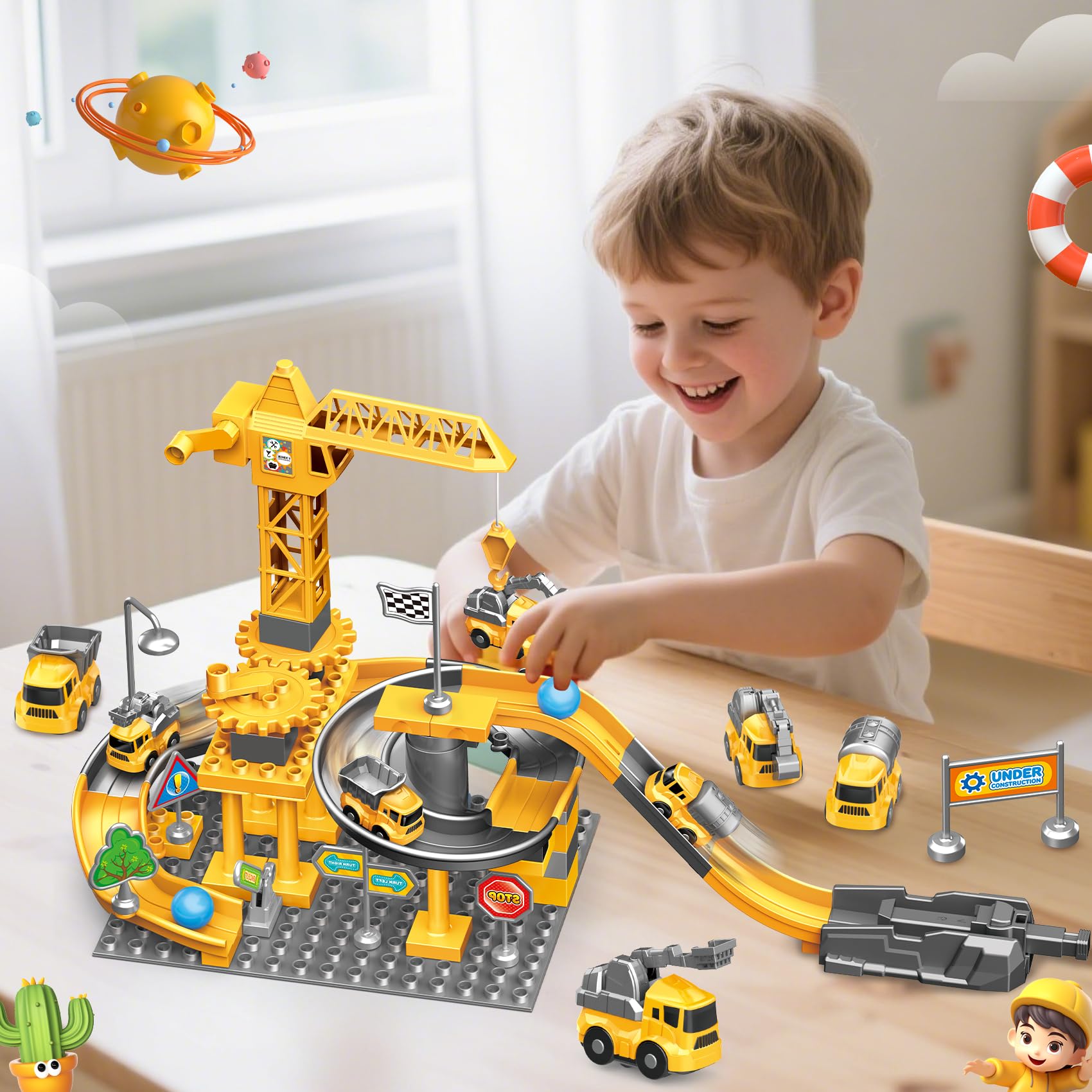 Cantiere Bambini - Set Costruzione Gru 55 Pezzi con Camion e Blocco Auto per Ragazzi 3-7 Anni