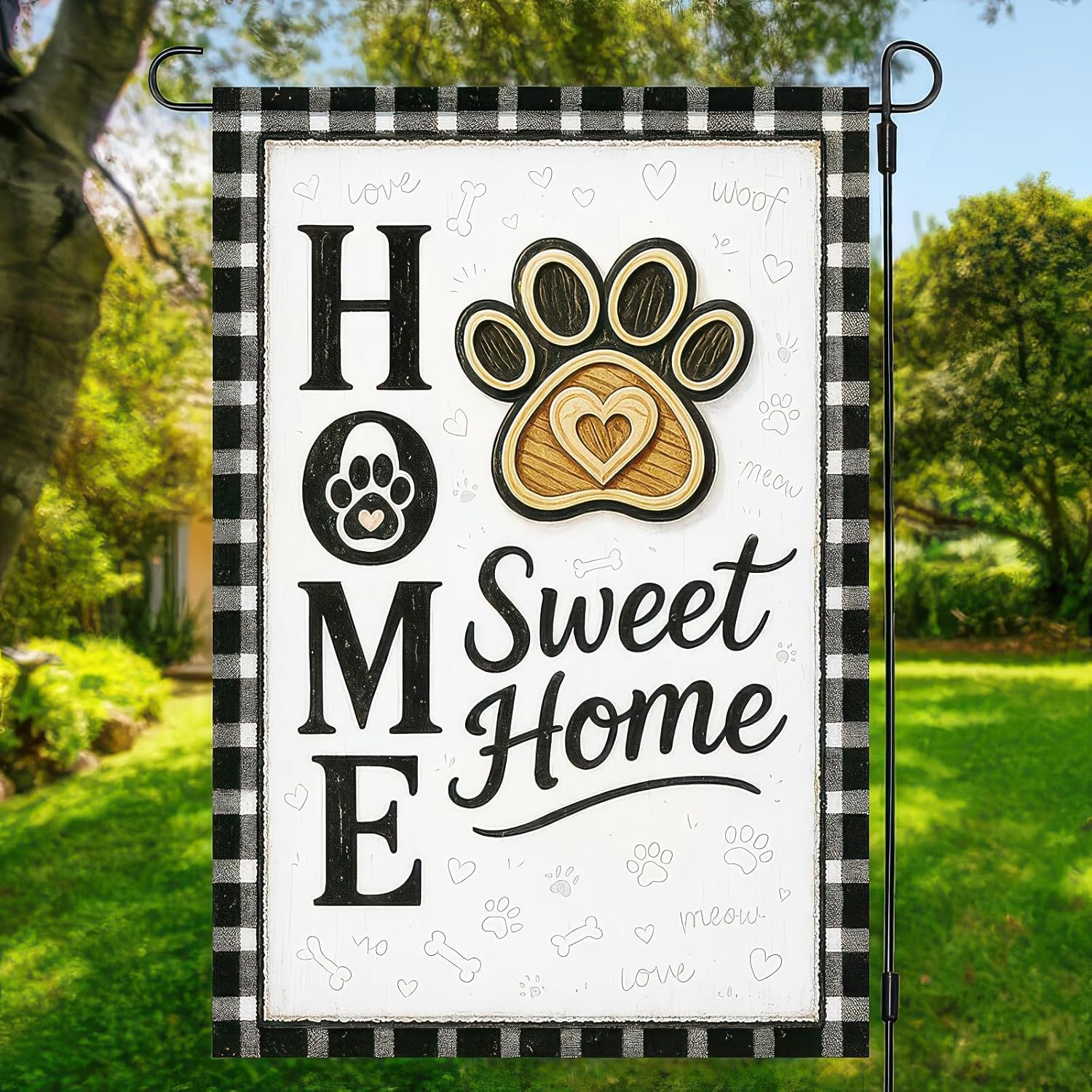 Welcome Garden Flag Home Sweet Home Paw Print Garden Flag 12x18 Inch Double Sided Black White Plaid Outdoor Yard Lawn Porch Farmhouse Decor Flag for Pet Lovers - Image 6