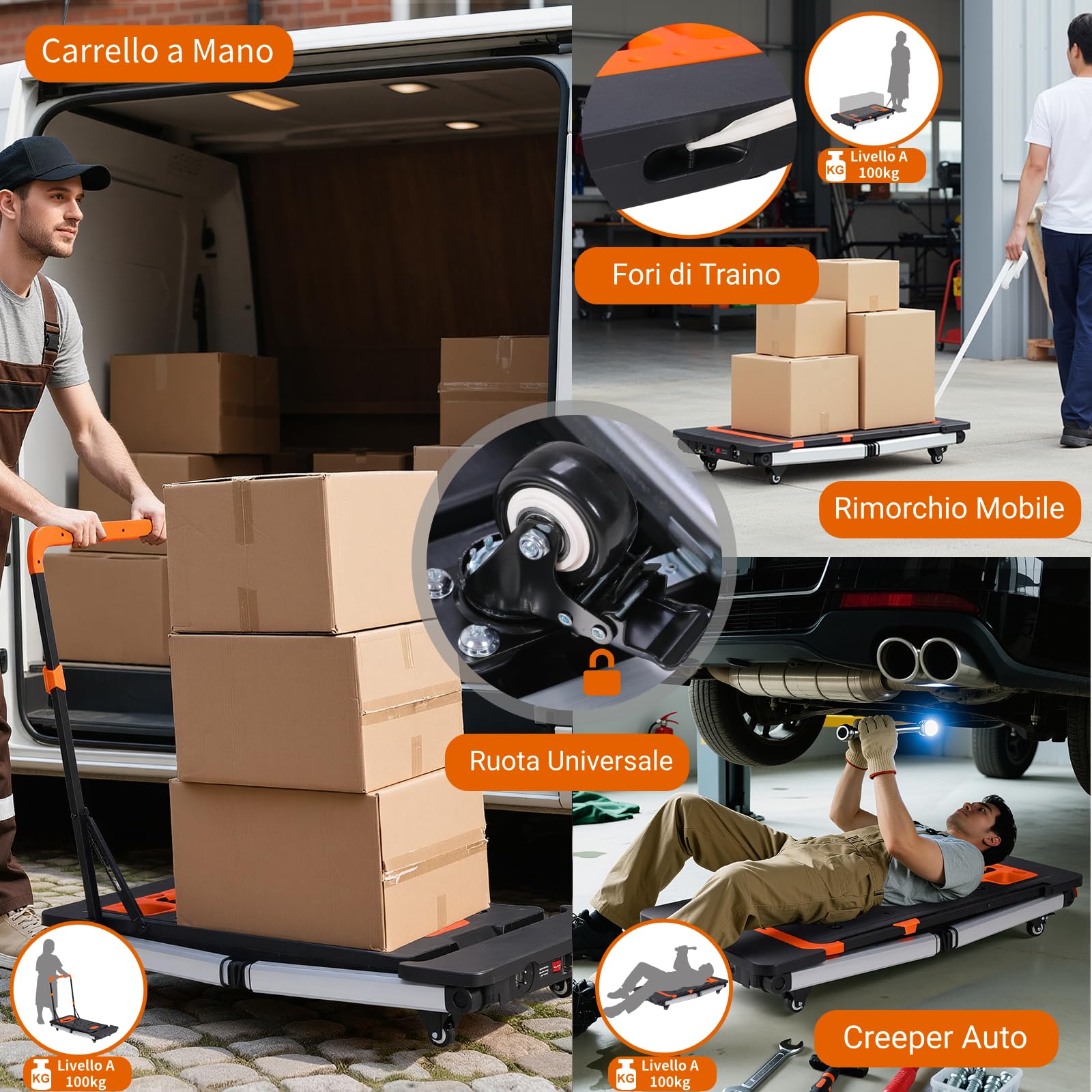 TLGREEN 7 in 1 Banco da Lavoro Pieghevole, Tavolo da Lavoro Portatile, Piattaforma di Lavoro Regolabile in Altezza, Carrello da Trasporto, Carrello a Mano con 4 pcs Rotella, per Domestico, DIY, Garage