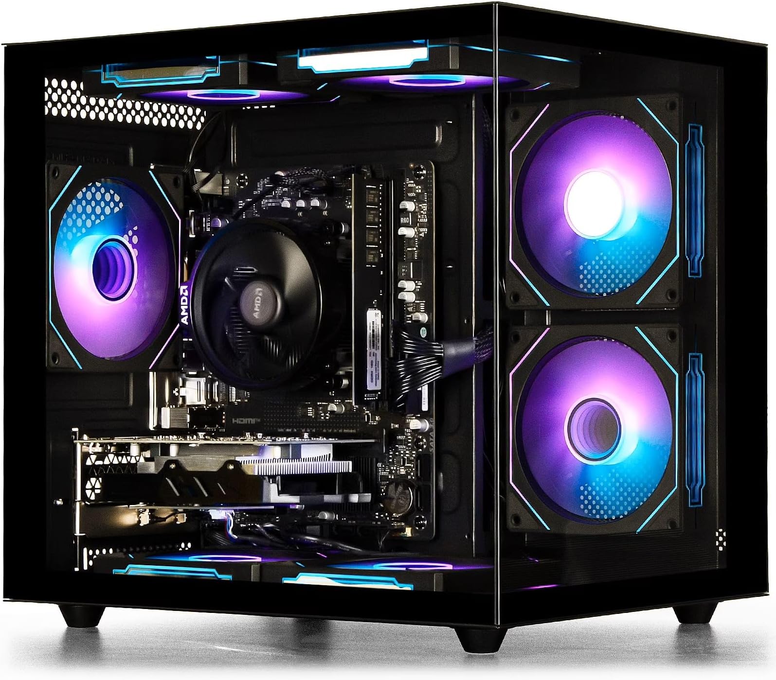 suevery Prebuilt Gaming Desktop Computer | 16G DDR4 RAM | 512G SSD | AMD Ryzen5 6Cores 3.6G Up to 4.1G | RX 560 4G Graphics Card | Wi-Fi 6 | Gamer PC Black