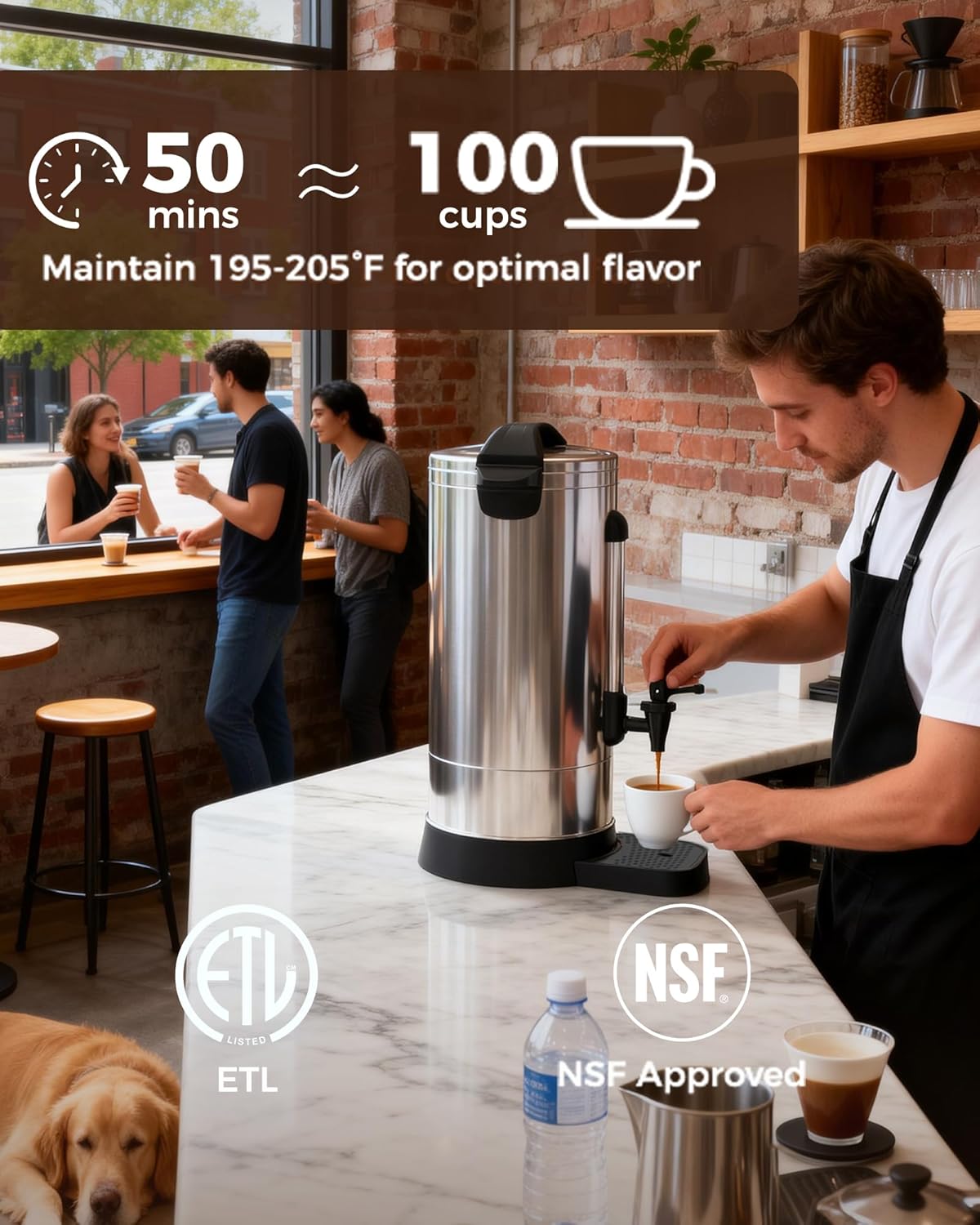 OSTBA 950W Commercial Coffee Urn 50 Cup / 8.3L 304 Stainless Steel Percolator Coffee Pot, Double-Wall Hot Water Dispenser Electric Coffee Maker Fast Brewing for Home, Office, Catering & Small Events - Image 9