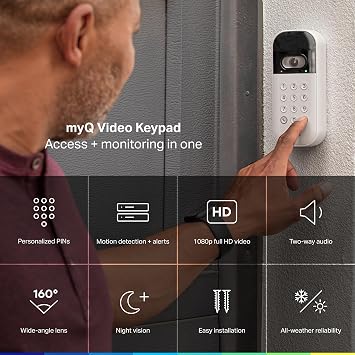 myQ Smart Garage Door Video Keypad with Wide-Angle Camera,Customizable PIN Codes,and Smartphone ControlTake Charge of Your Garage Access Works with Chamberlain, LiftMaster and Craftsman openers,White