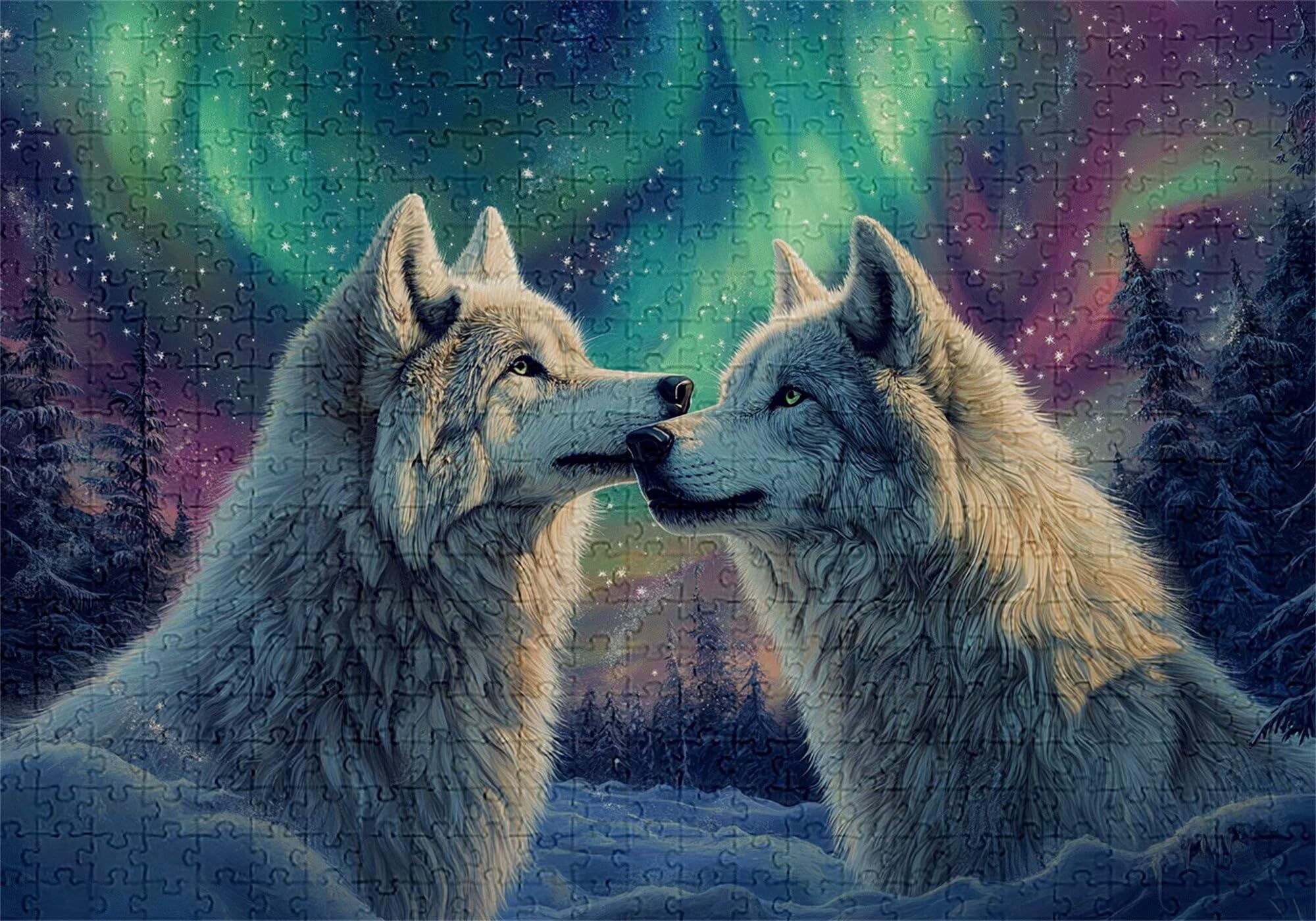 Puzzle 3000 elementów wilk puzzle dla dorosłych zorza 122 x 81 cm unikalne rzemiosło klasyczne 3D drewniana układanka do rodzinnych gier aktywnych, układanka do samodzielnego wykonania nawet do