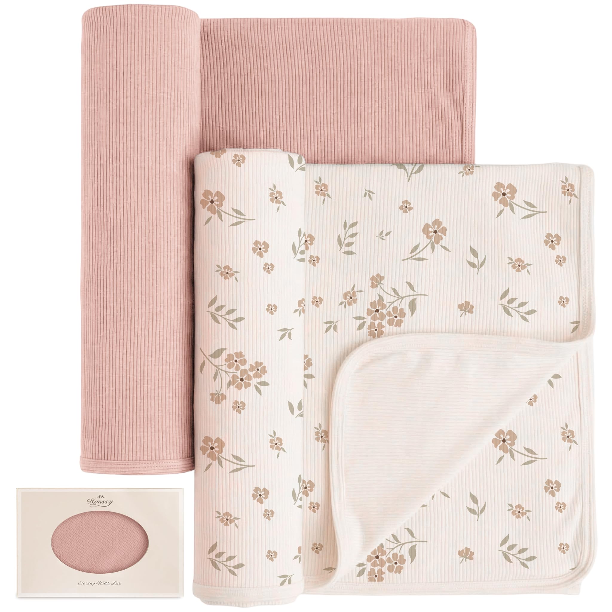 Konssy Ribbed Knit Baby Blankets 2 Pack