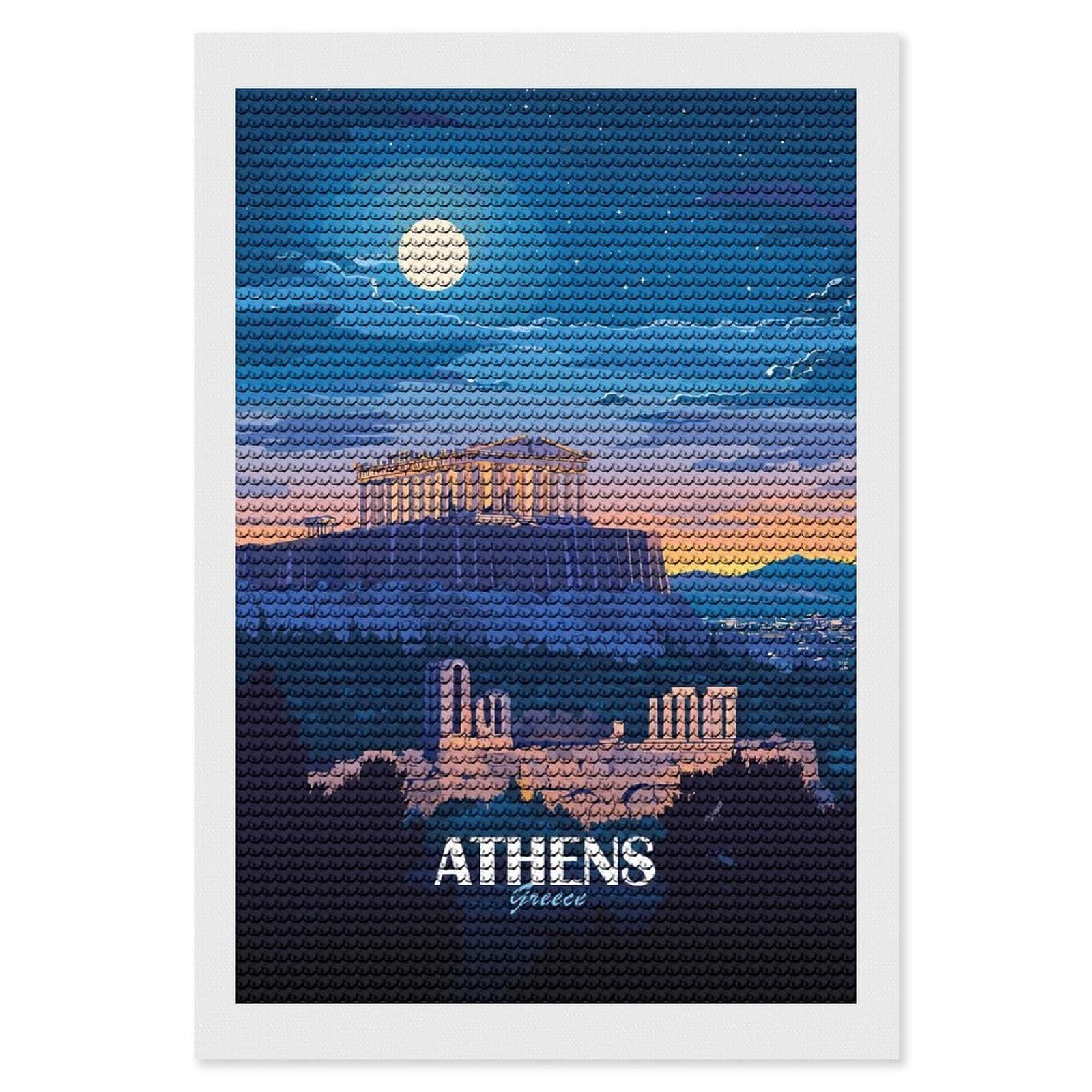 Junmoney Athens Greece Travel (6) Diamond Painting Kit 8"x12", Easy Handmade Project, Cosy Home Accent, for Craft Lovers, Holiday Gift Idea