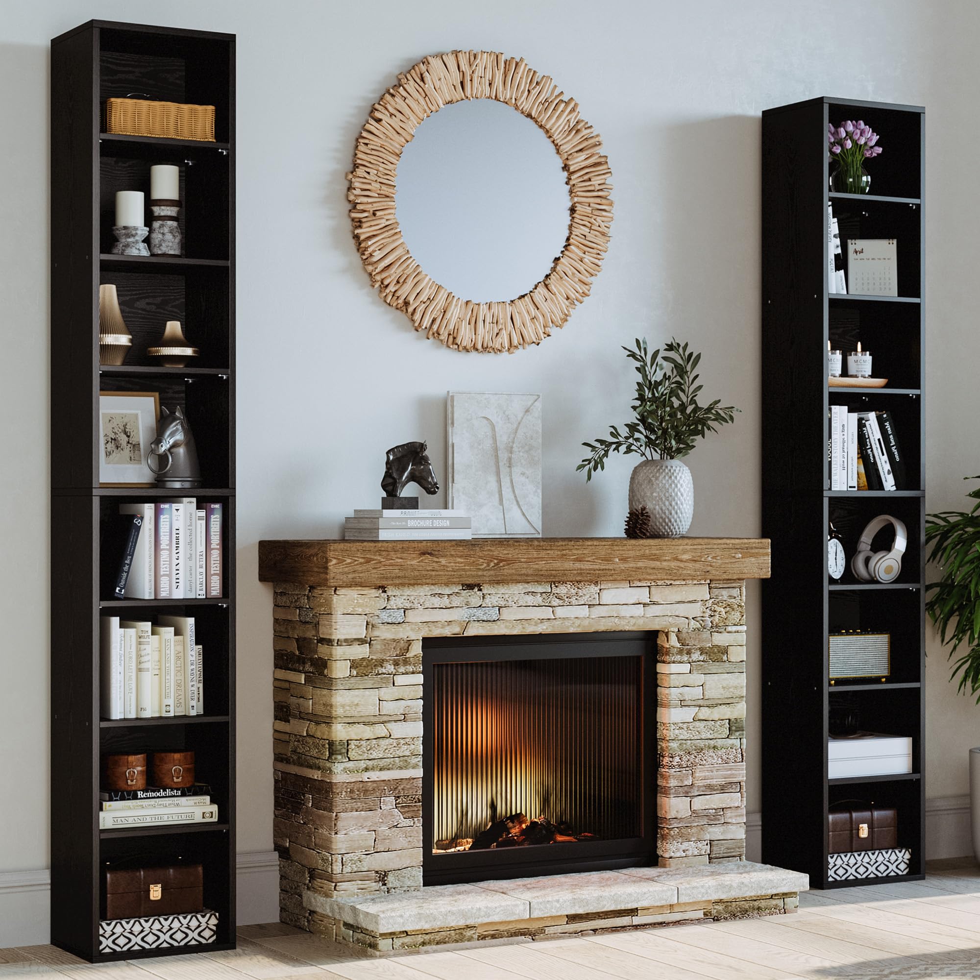 IRONCK Bücherregal Schwarz, Schmales Regal, 8-stöckiges 23.6 x 30 x 180cm | Würfelregal mit 8 Ebenen, Aufbewahrungsregal, Präsentationsregal, offenes Regal, für Wohnzimmer Home Office Schlafzimmer