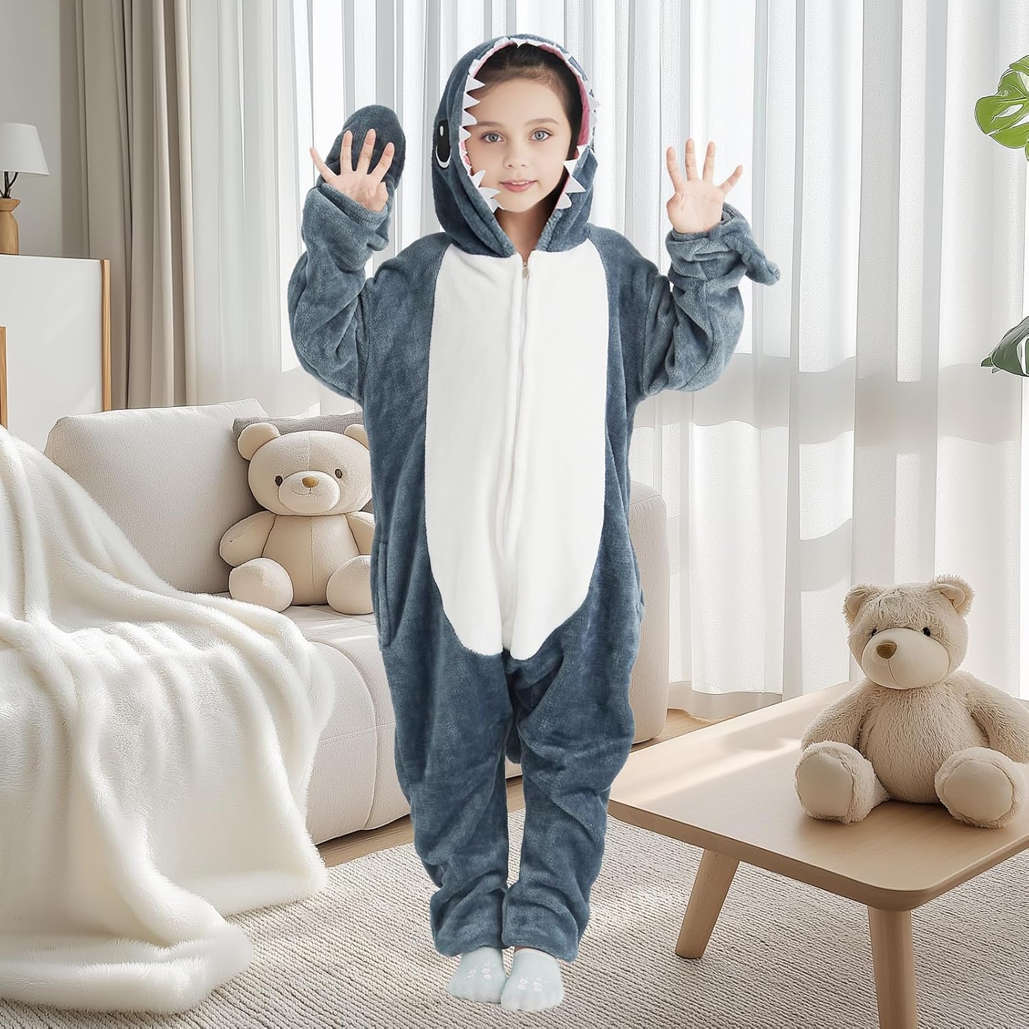 JCJ Halloween Shark Onesie Pajamas Costumes for Kids Unisex Shark Blanket Sleeper Pajama Set Hooded