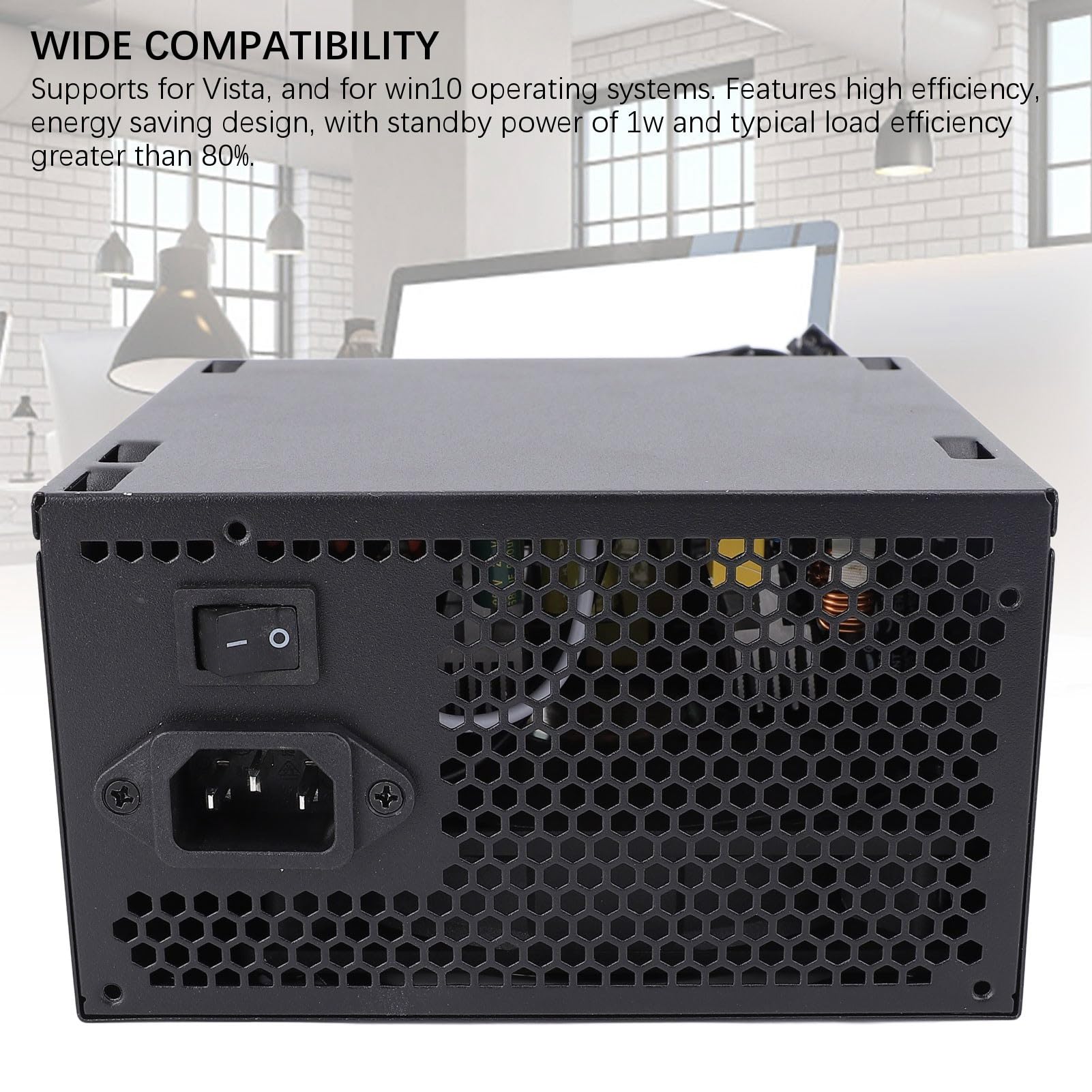 PUSOKEI Alimentatore da Gioco da 600 W per Desktop ATX |Alimentatore per Computer Dual Core con Ventola Nera da 12 Cm, Supporta il