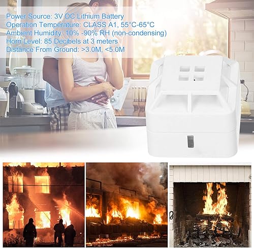 Miniatura 2 de QUZHI Alarma de calor de temperatura fija Detector de calor 5 años alimentado por batería 85dB alarma sonido para el hogar cocina garaje blanco